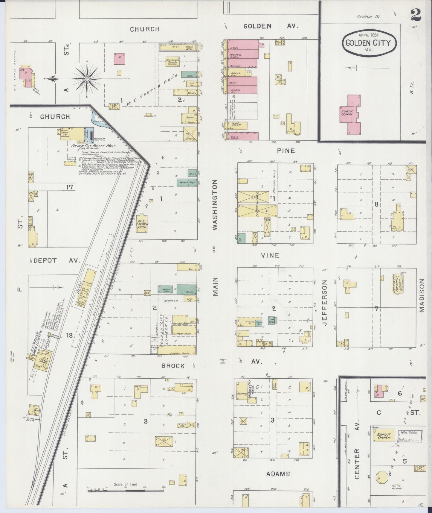Sanborn Fire Insurance Map from Golden City, Barton County, Missouri (1894), Sheet #0002 - Complete Map Set gallery image, historic Sanborn map, vintage wall art, Missouri Missouri