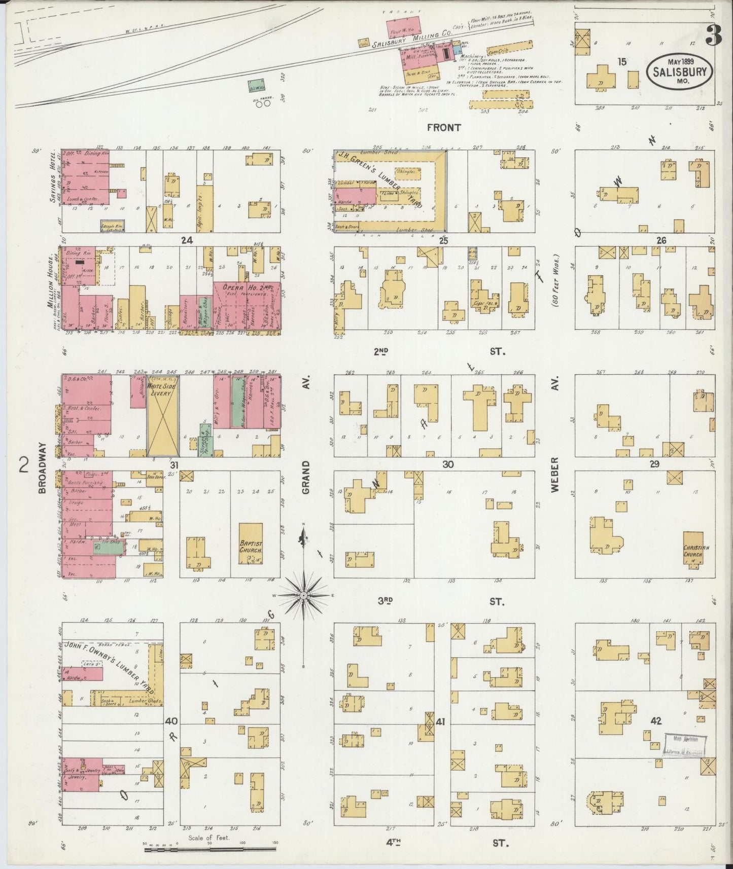 Sanborn Fire Insurance Map from Salisbury, Chariton County, Missouri (1899), Sheet #0003 - Historic Sanborn Fire Insurance Map Print, vintage old map wall art, antique decor, genealogy gift, Missouri Missouri map