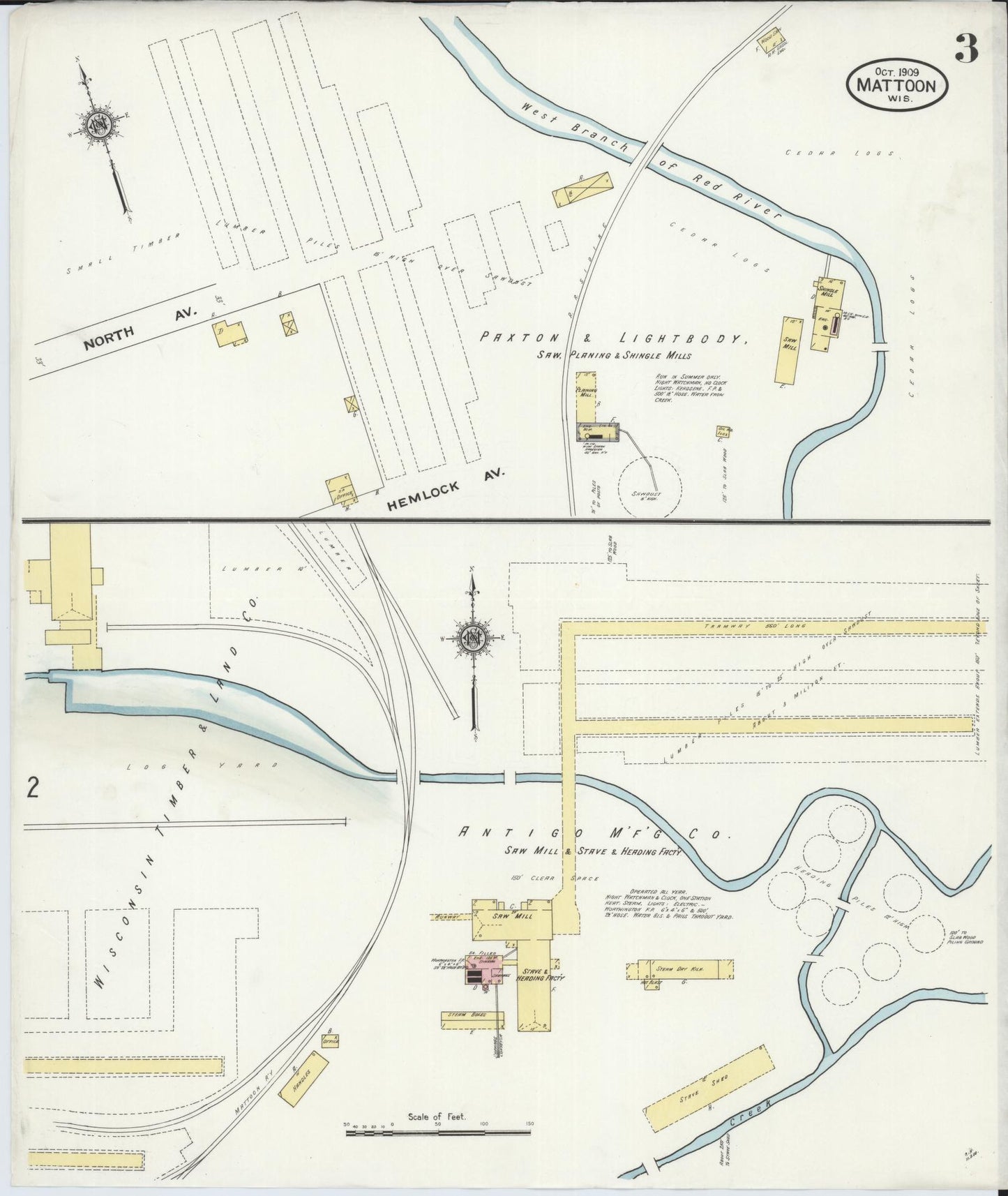 Sanborn Fire Insurance Map from Mattoon, Shawano County, Wisconsin (1909), Sheet #0003 - Complete Map Set gallery image, historic Sanborn map, vintage wall art, Wisconsin Wisconsin