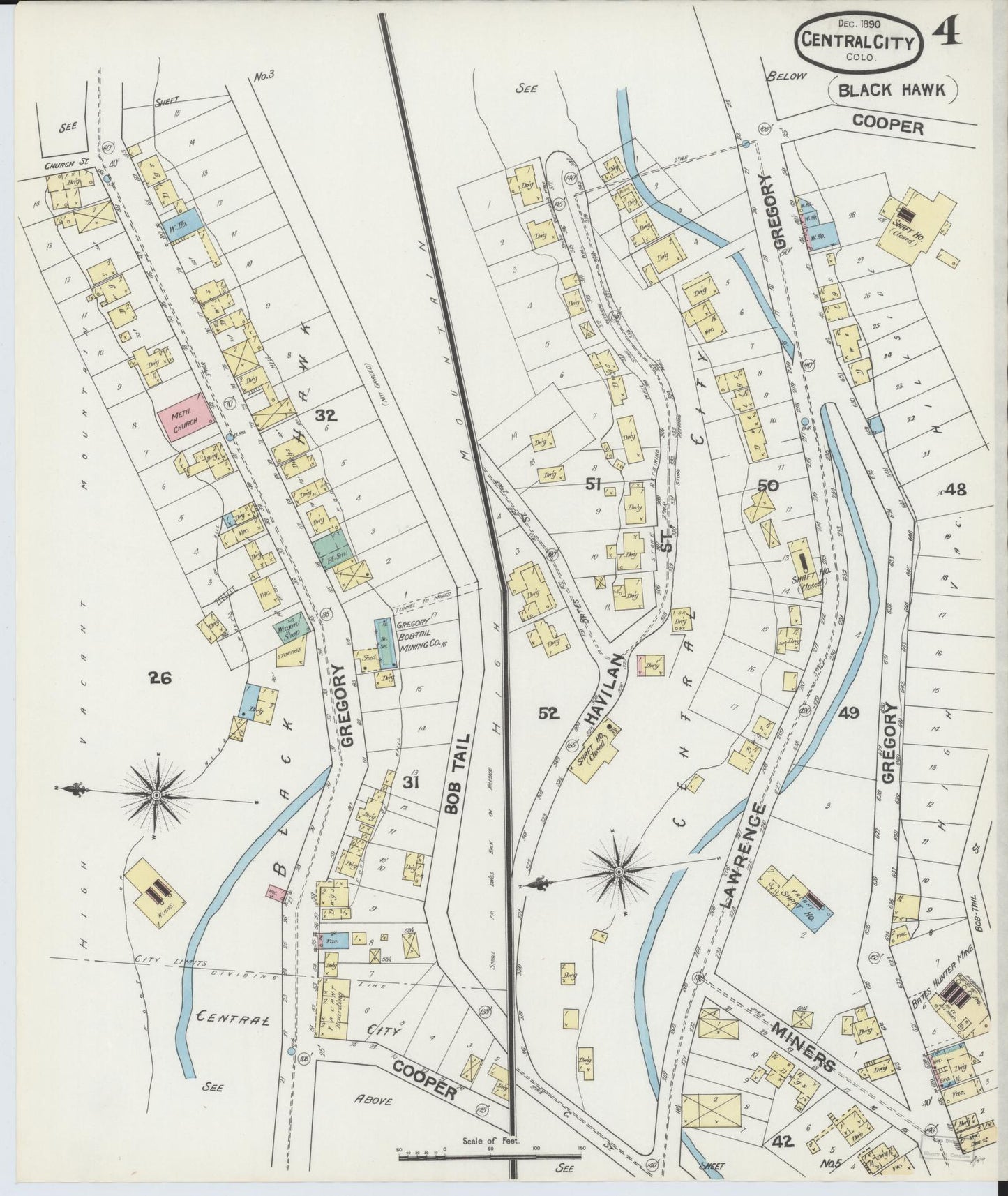 Sanborn Fire Insurance Map from Central City, Gilpin County, Colorado (1890), Sheet #0004 - Historic Sanborn Fire Insurance Map Print, vintage old map wall art, antique decor, genealogy gift, Colorado Colorado map