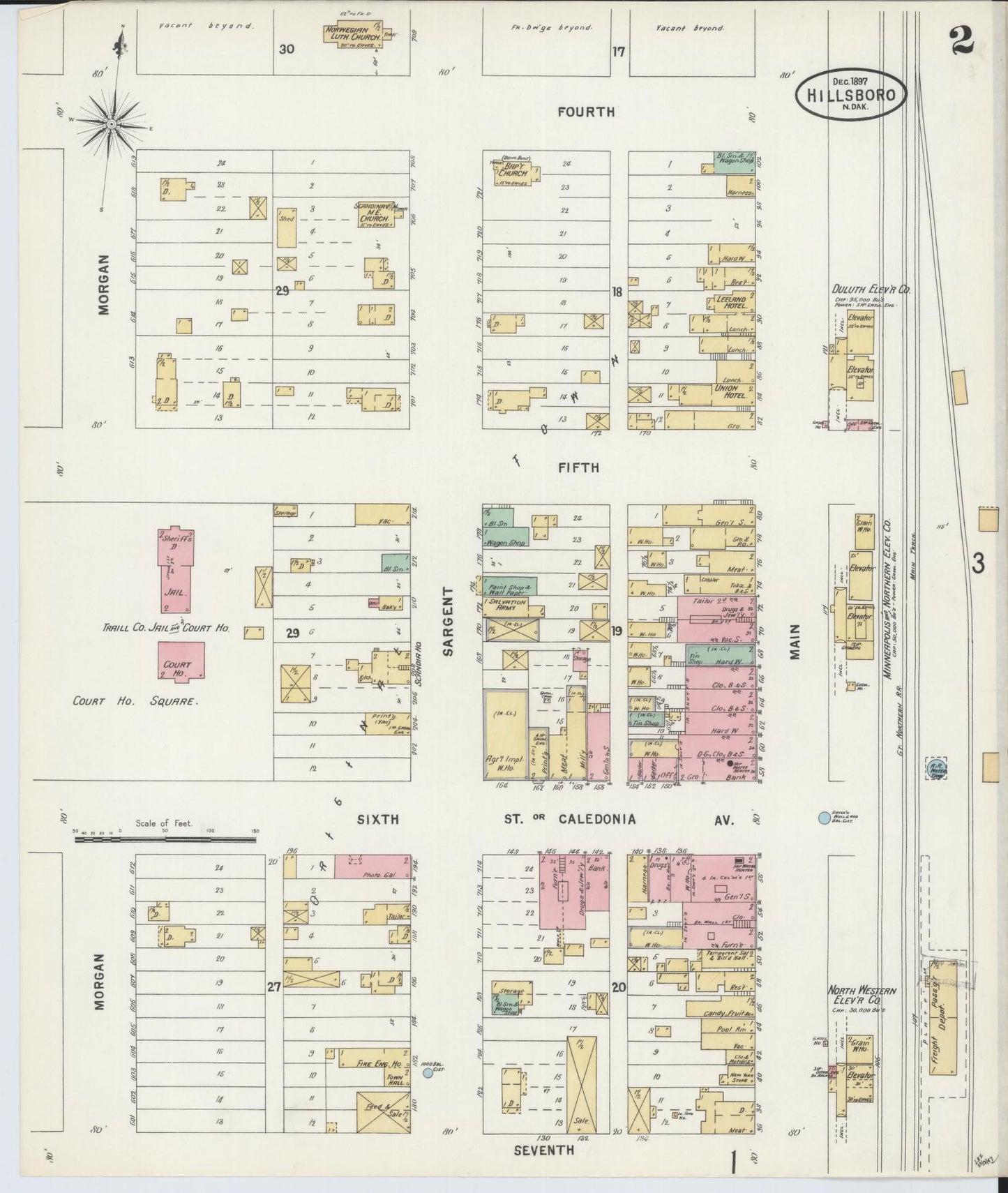Sanborn Fire Insurance Map from Hillsboro, Traill County, North Dakota (1897), Sheet #0002 - Historic Sanborn Fire Insurance Map Print, vintage old map wall art, antique decor, genealogy gift, North Dakota North Dakota map