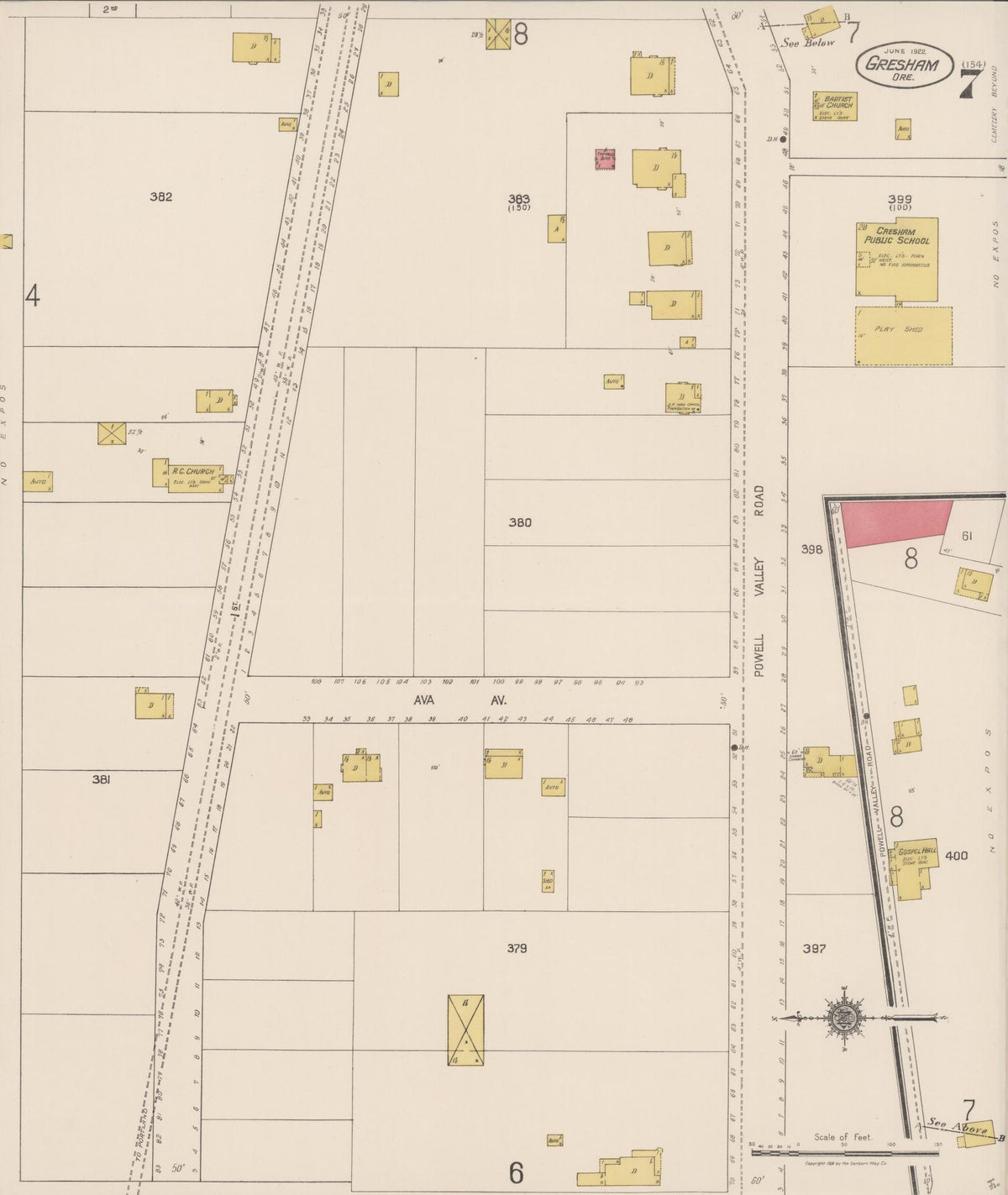 Sanborn Fire Insurance Map from Gresham, Multnomah County, Oregon (1922), Sheet #0007 - Historic Sanborn Fire Insurance Map Print, vintage old map wall art, antique decor, genealogy gift, Oregon Oregon map