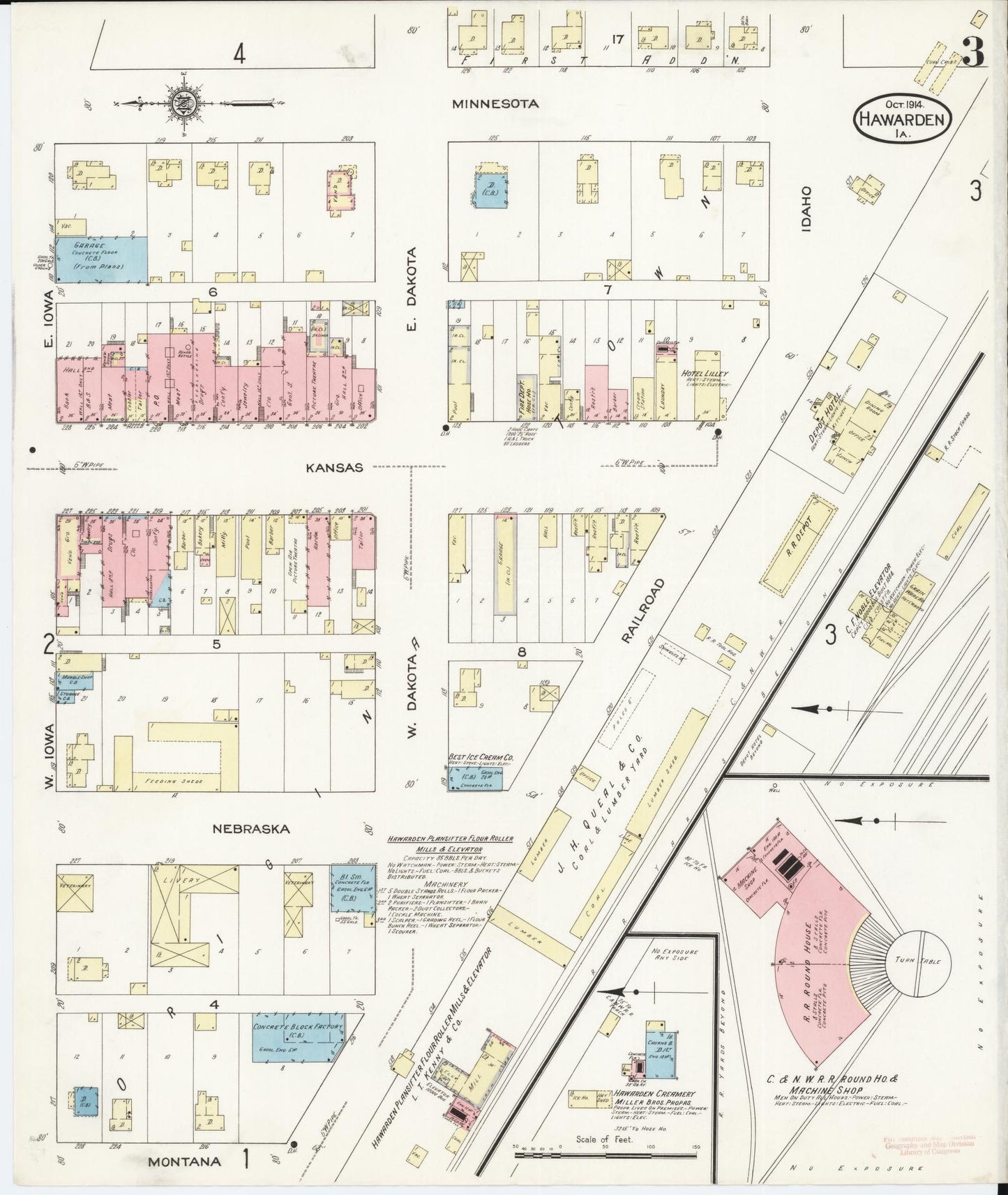 Sanborn Fire Insurance Map from Hawarden, Sioux County, Iowa (1914), Sheet #0003 - Historic Sanborn Fire Insurance Map Print, vintage old map wall art