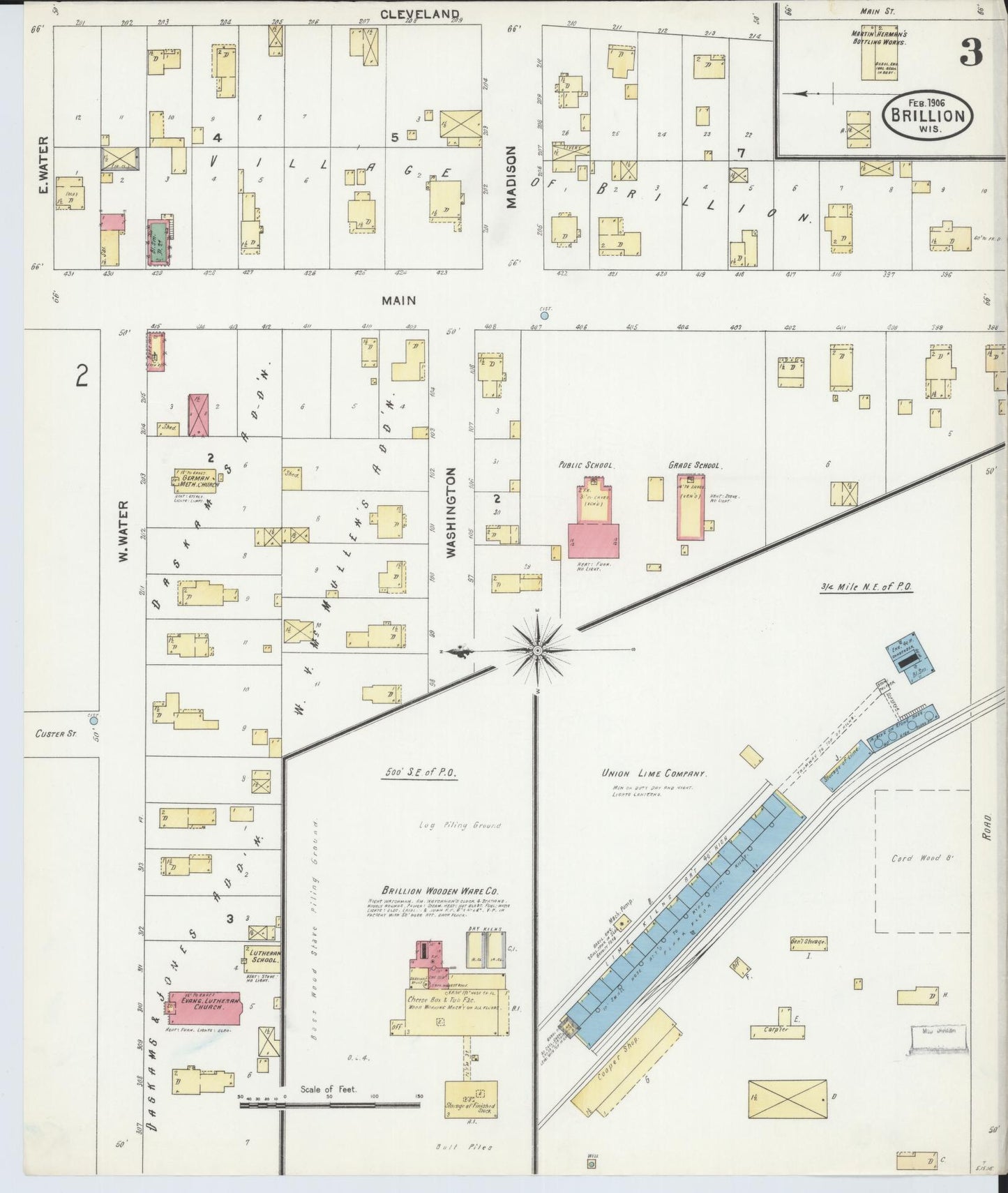 Sanborn Fire Insurance Map from Brillion, Calumet County, Wisconsin (1906), Sheet #0003 - Complete Map Set gallery image, historic Sanborn map, vintage wall art, Wisconsin Wisconsin