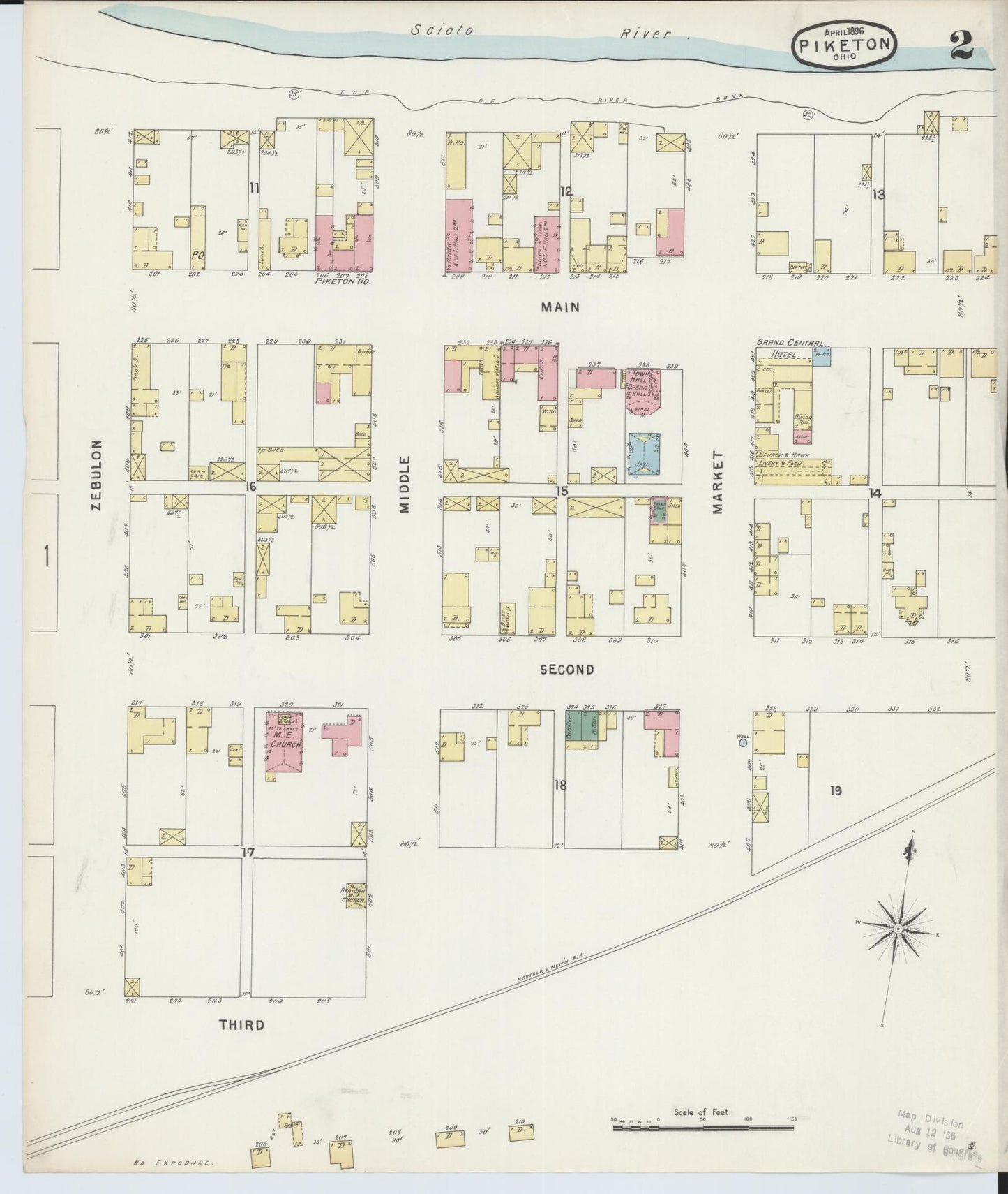 Sanborn Fire Insurance Map from Piketon, Pike County, Ohio (1896), Sheet #0002 - Complete Map Set gallery image, historic Sanborn map, vintage wall art, Ohio Ohio