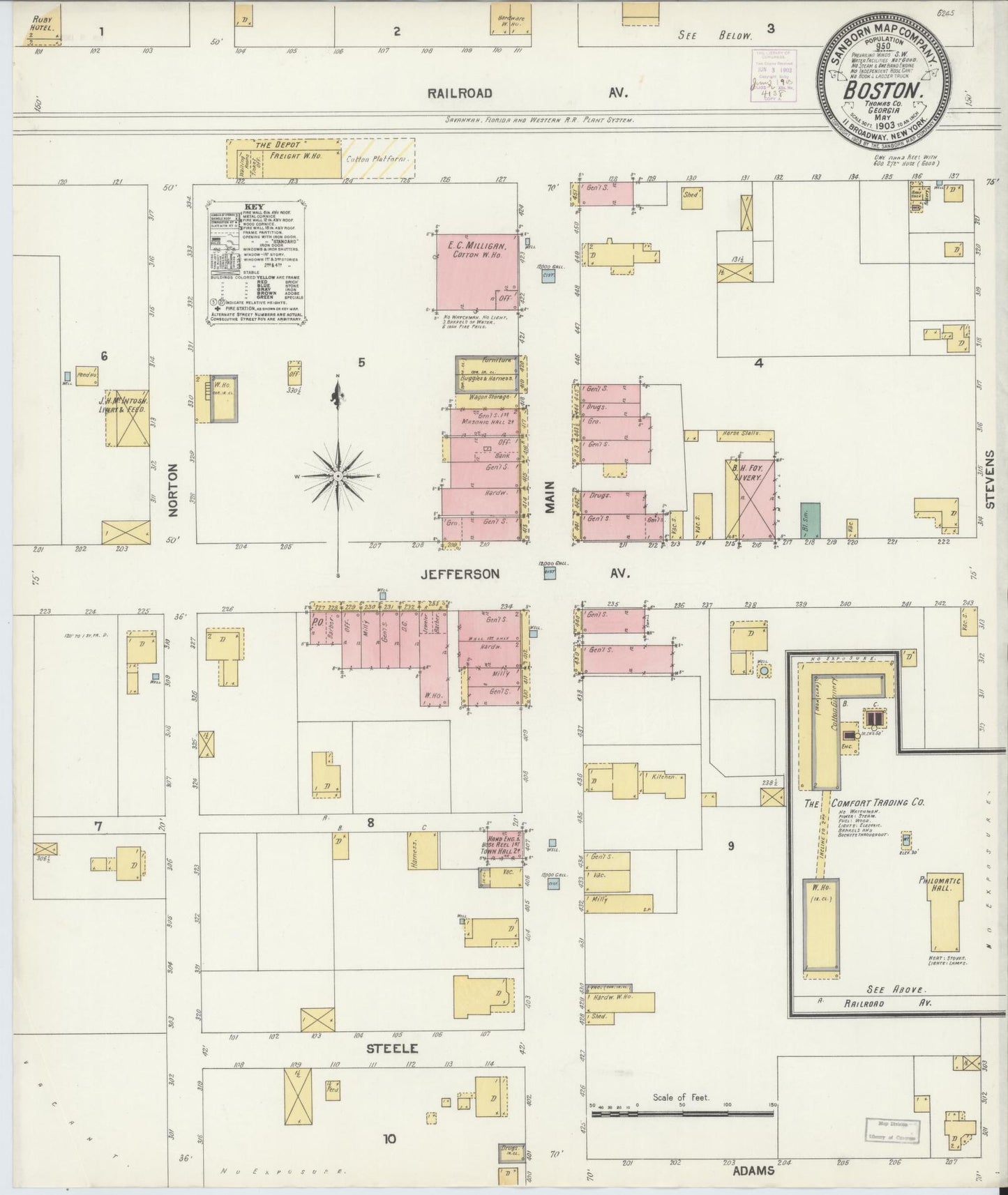 Sanborn Fire Insurance Map from Boston, Thomas County, Georgia (1903), Sheet #0001 - Historic Sanborn Fire Insurance Map Print, vintage old map wall art, antique decor, genealogy gift, Georgia Georgia map