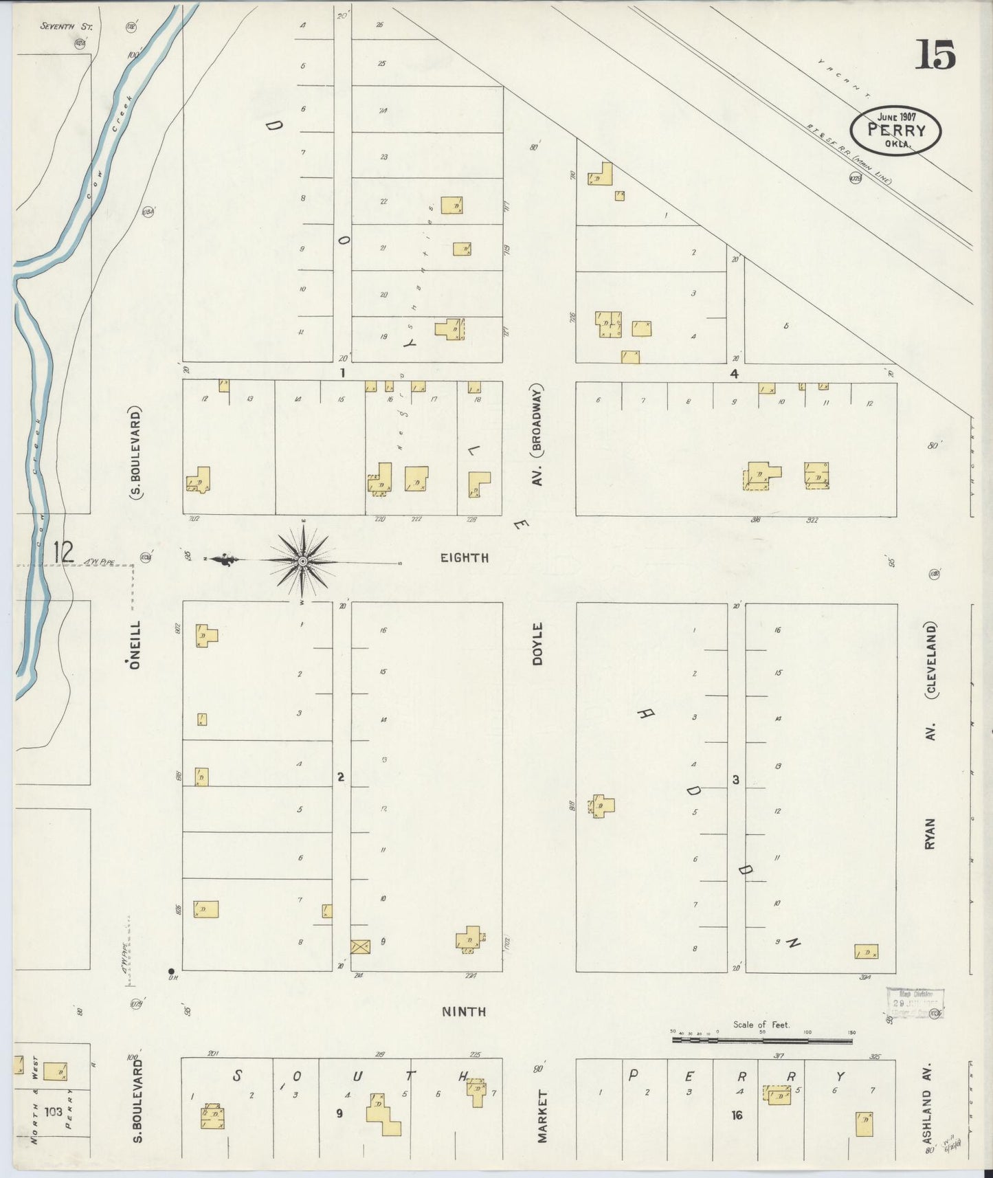 Sanborn Fire Insurance Map from Perry, Noble County, Oklahoma (1907), Sheet #0015 - Complete Map Set gallery image, historic Sanborn map, vintage wall art, Oklahoma Oklahoma