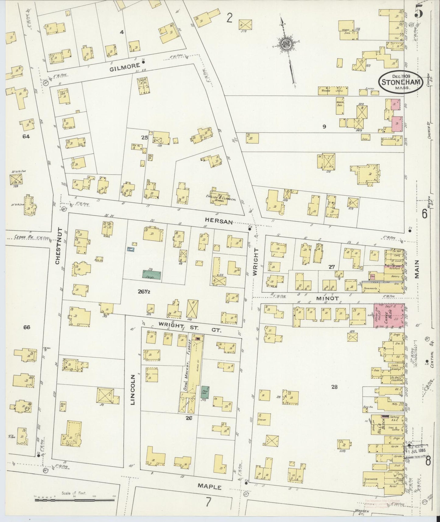 Sanborn Fire Insurance Map from Stoneham, Middlesex County, Massachusetts (1909), Sheet #0005 - Historic Sanborn Fire Insurance Map Print, vintage old map wall art, antique decor, genealogy gift, Massachusetts Massachusetts map