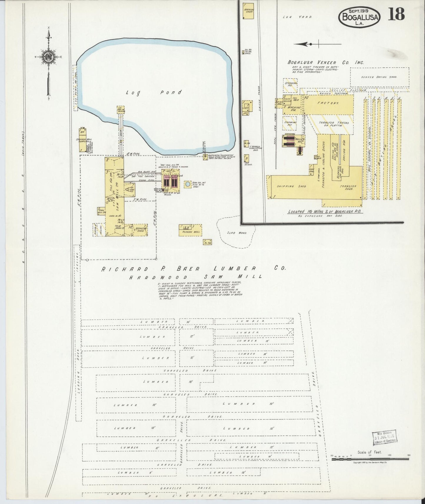 Sanborn Fire Insurance Map from Bogalusa, Washington Parish, Louisiana (1919), Sheet #0018 - Historic Sanborn Fire Insurance Map Print, vintage old map wall art, antique decor, genealogy gift, Louisiana Louisiana map