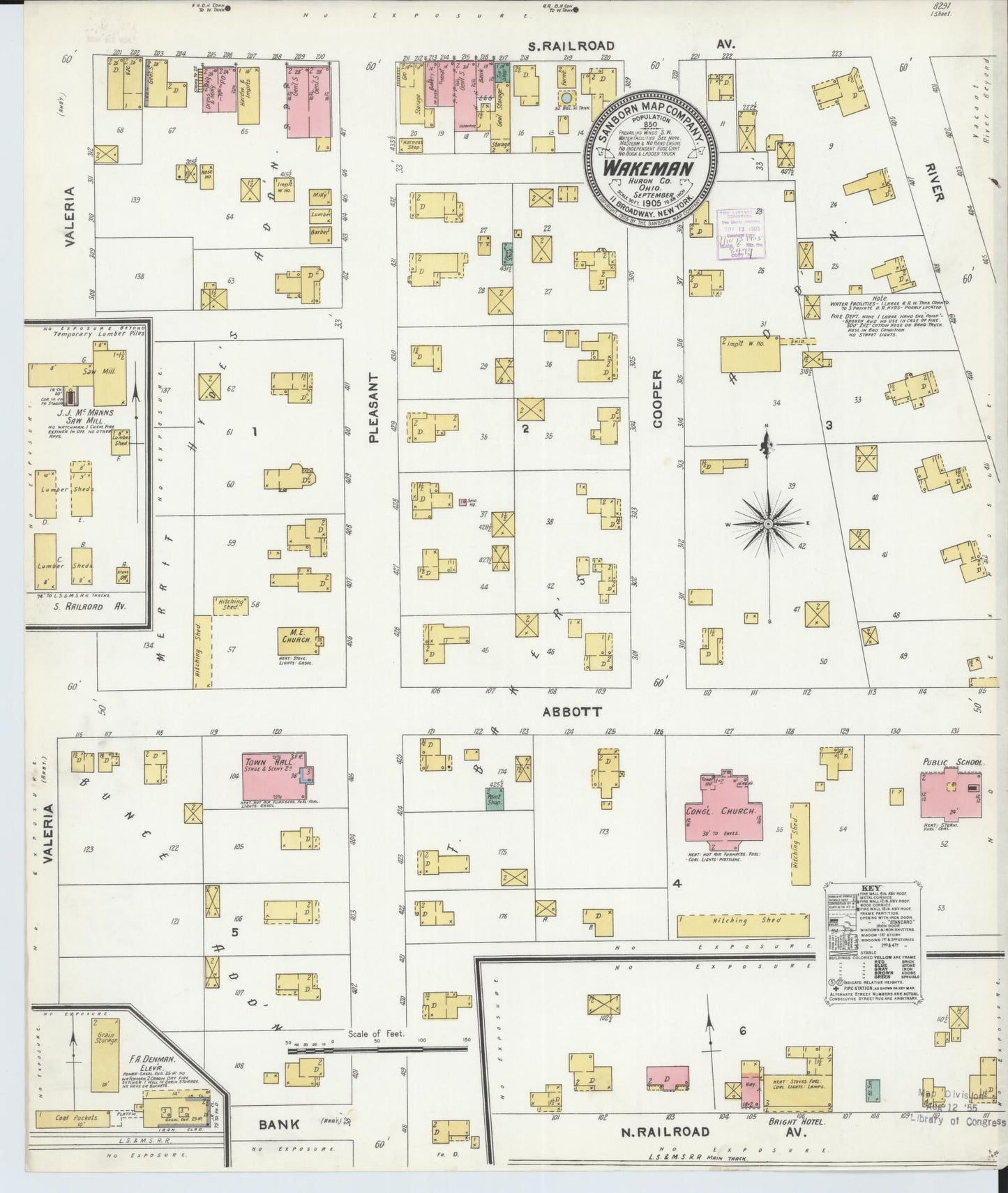 Sanborn Fire Insurance Map from Wakeman, Huron County, Ohio (1905), Sheet #0001 - Historic Sanborn Fire Insurance Map Print, vintage old map wall art, antique decor, genealogy gift, Ohio Ohio map