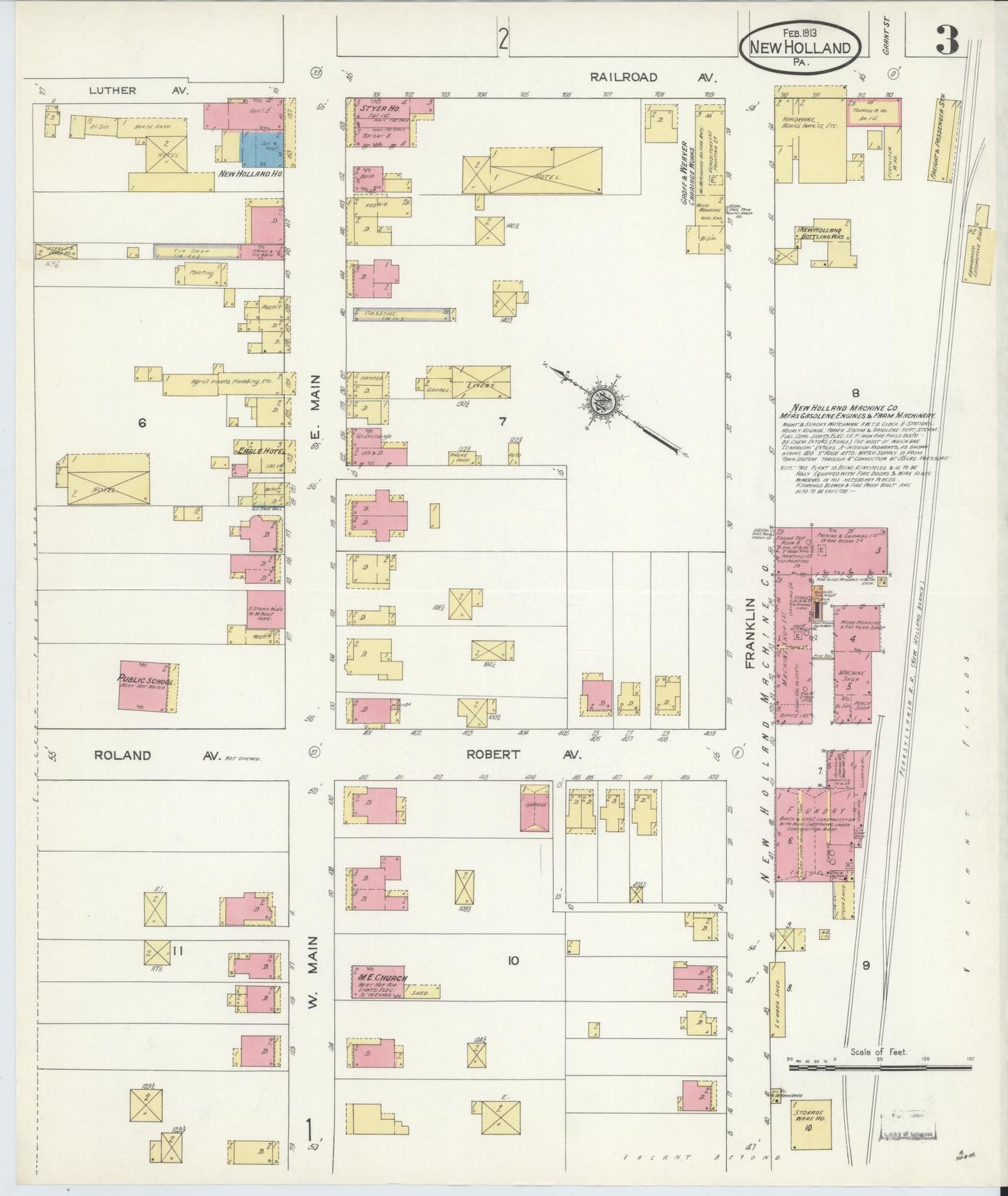 Sanborn Fire Insurance Map from New Holland, Lancaster County, Pennsylvania (1913), Sheet #0003 - Complete Map Set gallery image, historic Sanborn map, vintage wall art, Pennsylvania Pennsylvania