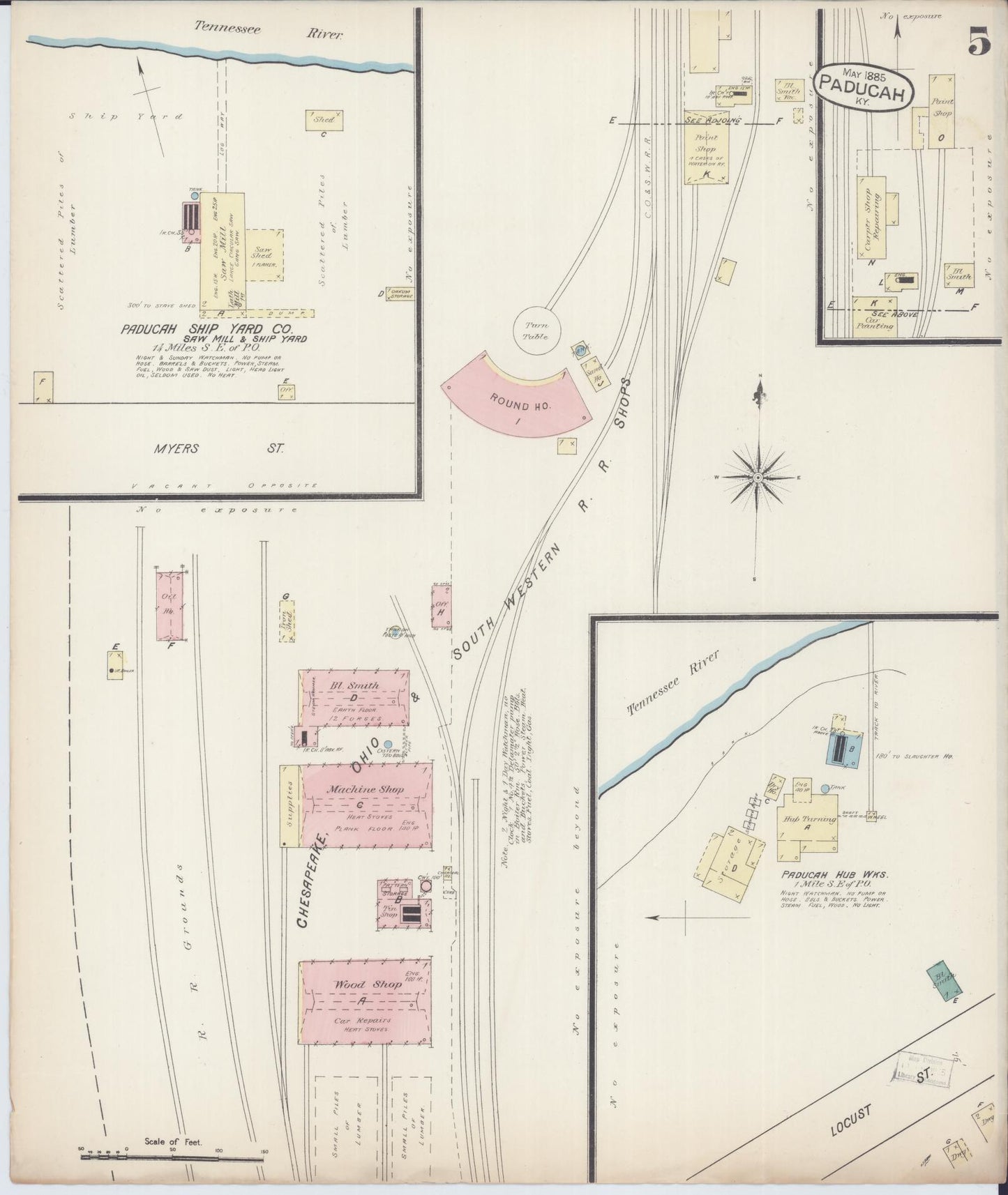 Sanborn Fire Insurance Map from Paducah, Mccraken County, Kentucky (1885), Sheet #0005 - Historic Sanborn Fire Insurance Map Print, vintage old map wall art, antique decor, genealogy gift, Kentucky Kentucky map