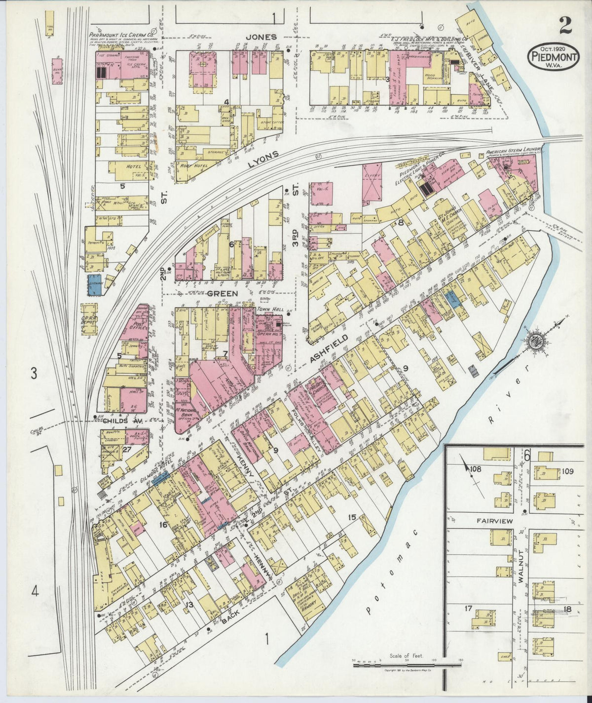 Sanborn Fire Insurance Map from Piedmont, Mineral County, West Virginia (1920), Sheet #0002 - Historic Sanborn Fire Insurance Map Print, vintage old map wall art, antique decor, genealogy gift, West Virginia West Virginia map