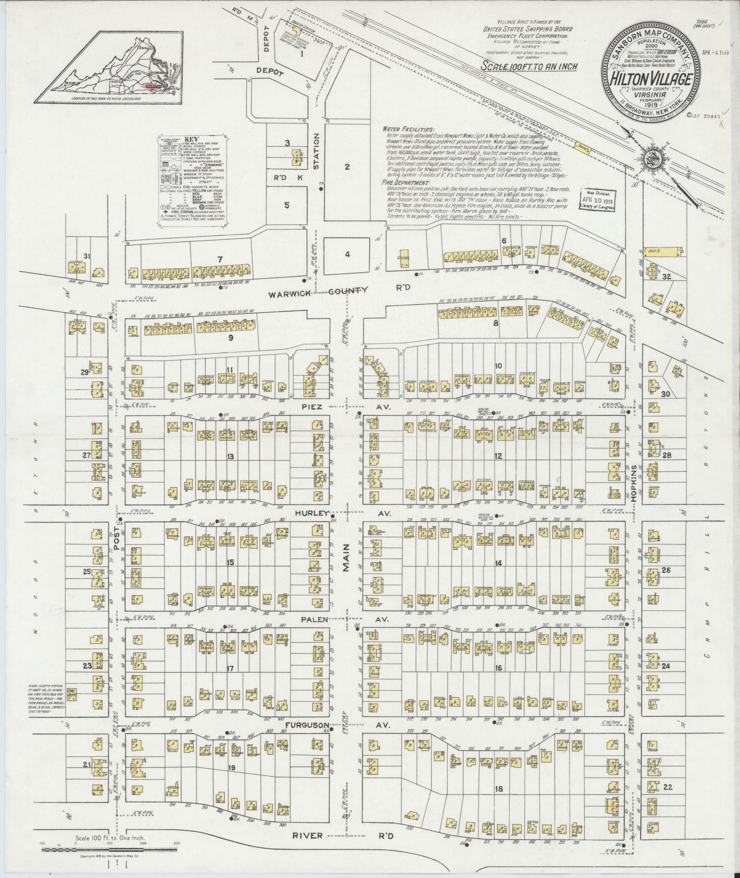 Sanborn Fire Insurance Map from Hilton Village, Warwick County, Virginia. (1919) – Historic Sanborn Fire Insurance Map Print