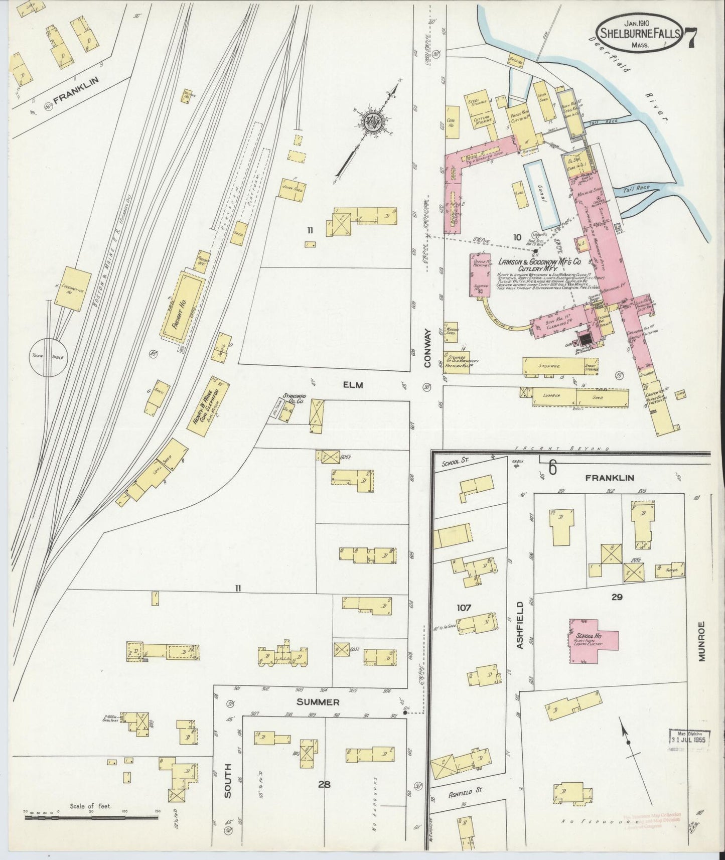 Sanborn Fire Insurance Map from Shelburne Falls, Franklin County, Massachusetts (1910), Sheet #0007 - Historic Sanborn Fire Insurance Map Print, vintage old map wall art, antique decor, genealogy gift, Massachusetts Massachusetts map