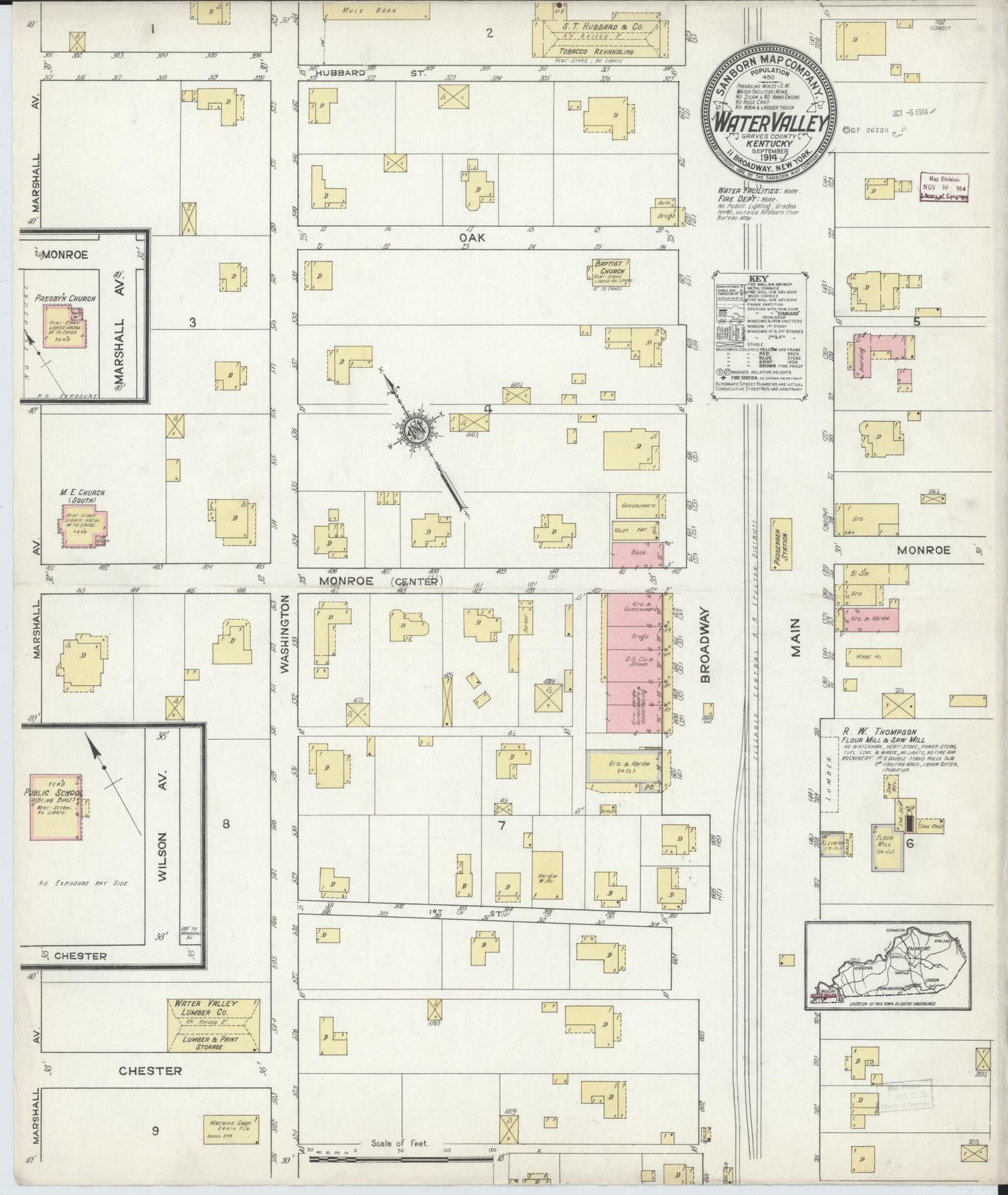 Sanborn Fire Insurance Map from Water Valley, Graves County, Kentucky (1914), Sheet #0001 - Historic Sanborn Fire Insurance Map Print, vintage old map wall art, antique decor, genealogy gift, Kentucky Kentucky map