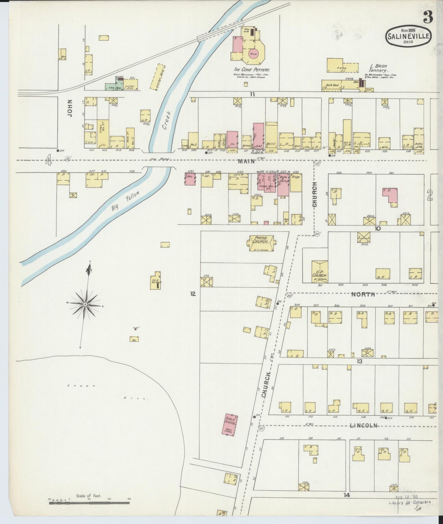 Sanborn Fire Insurance Map from Salineville, Columbiana County, Ohio (1895), Sheet #0003 - Historic Sanborn Fire Insurance Map Print, vintage old map wall art, antique decor, genealogy gift, Ohio Ohio map