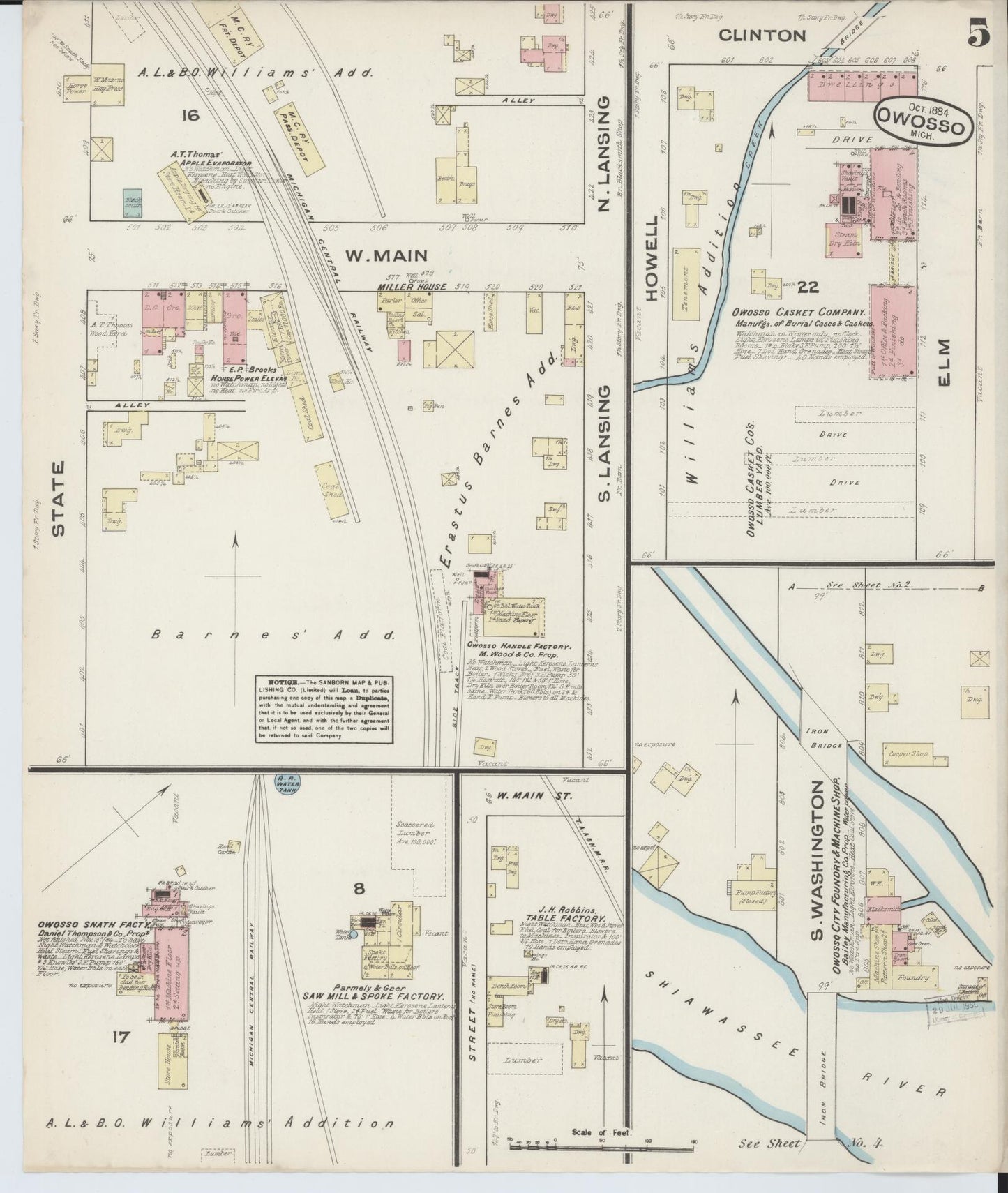 Sanborn Fire Insurance Map from Owosso, Shiawassee County, Michigan (1884), Sheet #0005 - Complete Map Set gallery image, historic Sanborn map, vintage wall art, Michigan Michigan
