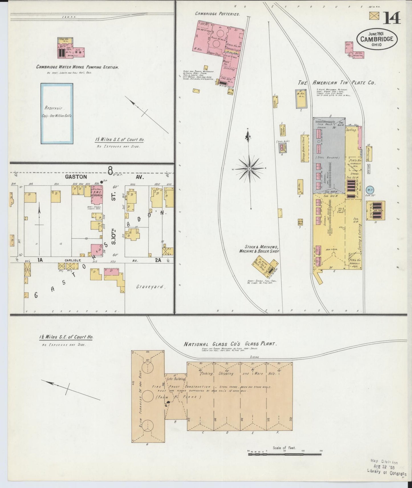 Sanborn Fire Insurance Map from Cambridge, Guernsey County, Ohio (1901), Sheet #0014 - Complete Map Set gallery image, historic Sanborn map, vintage wall art, Ohio Ohio