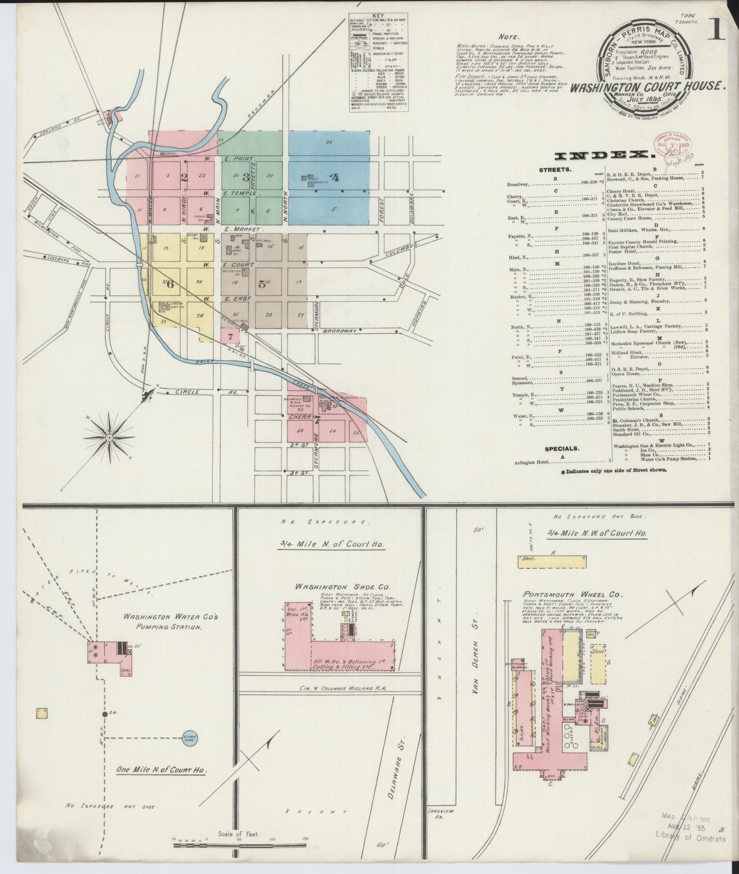 Sanborn Fire Insurance Map from Washington Court House, Fayette County, Ohio (1895), Sheet #0001 - Historic Sanborn Fire Insurance Map Print, vintage old map wall art, antique decor, genealogy gift, Ohio Ohio map
