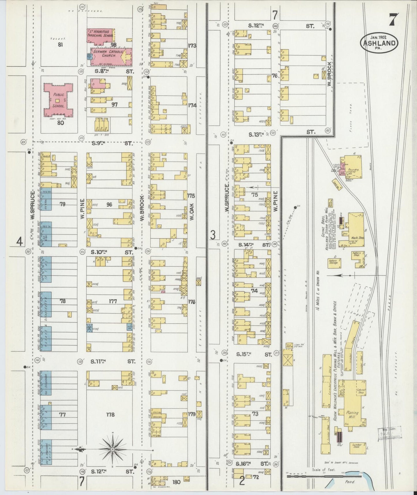 Sanborn Fire Insurance Map from Ashland, Schuylkill County, Pennsylvania (1902), Sheet #0007 - Historic Sanborn Fire Insurance Map Print, vintage old map wall art, antique decor, genealogy gift, Pennsylvania Pennsylvania map