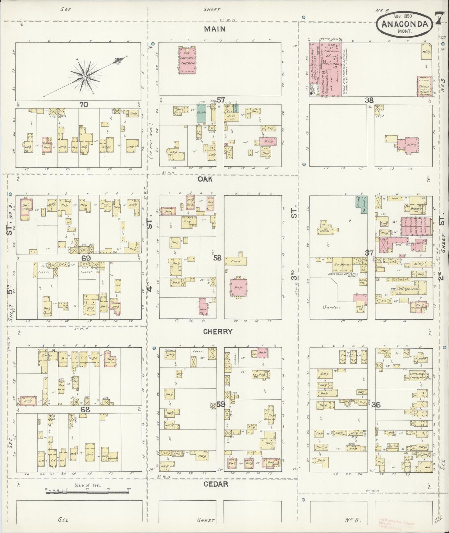 Sanborn Fire Insurance Map from Anaconda, Deer Lodge County, Montana (1890), Sheet #0007 - Historic Sanborn Fire Insurance Map Print, vintage old map wall art, antique decor, genealogy gift, Montana Montana map