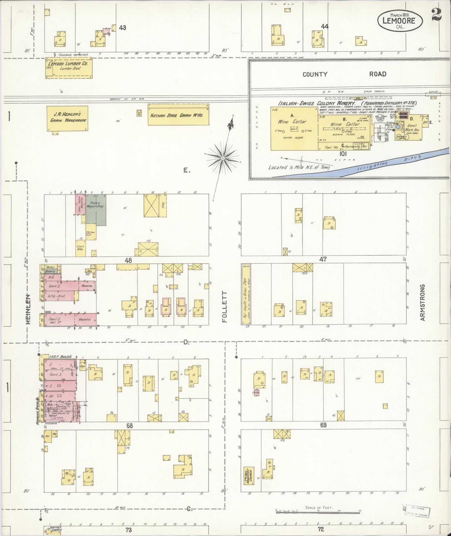 Sanborn Fire Insurance Map from Lemoore, Kings County, California (1905), Sheet #0002 - Historic Sanborn Fire Insurance Map Print, vintage old map wall art, antique decor, genealogy gift, California California map