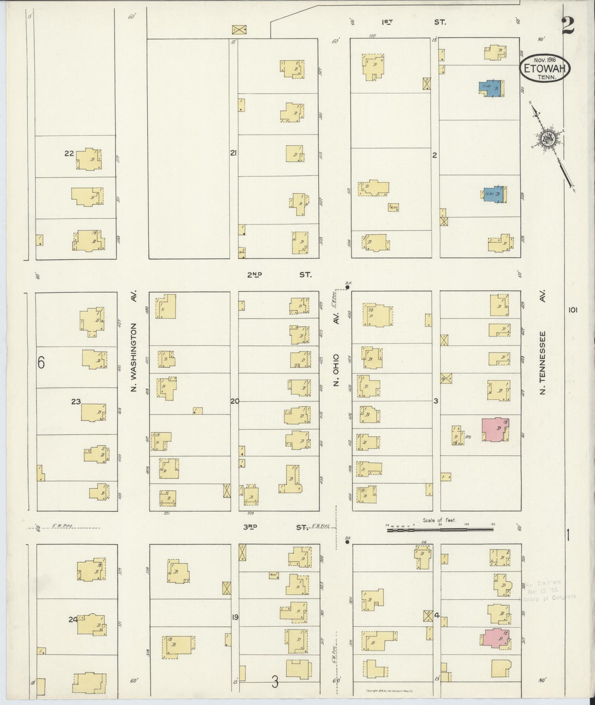 Sanborn Fire Insurance Map from Etowah, McMinn County, Tennessee (1916), Sheet #0002 - Historic Sanborn Fire Insurance Map Print, vintage old map wall art, antique decor, genealogy gift, Tennessee Tennessee map