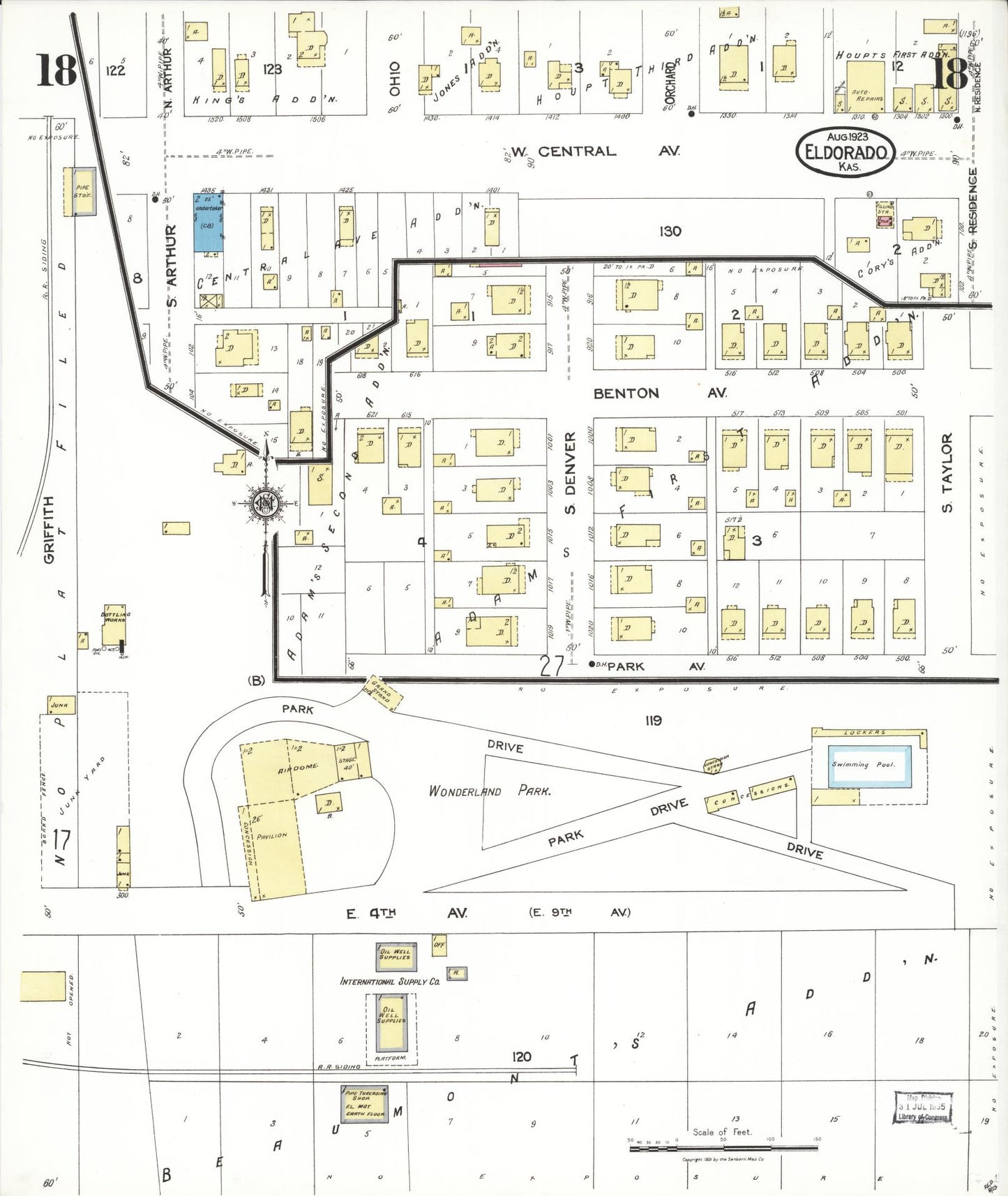 Sanborn Fire Insurance Map from El Dorado, Butler County, Kansas (1923), Sheet #0018 - Historic Sanborn Fire Insurance Map Print, vintage old map wall art, antique decor, genealogy gift, Kansas Kansas map