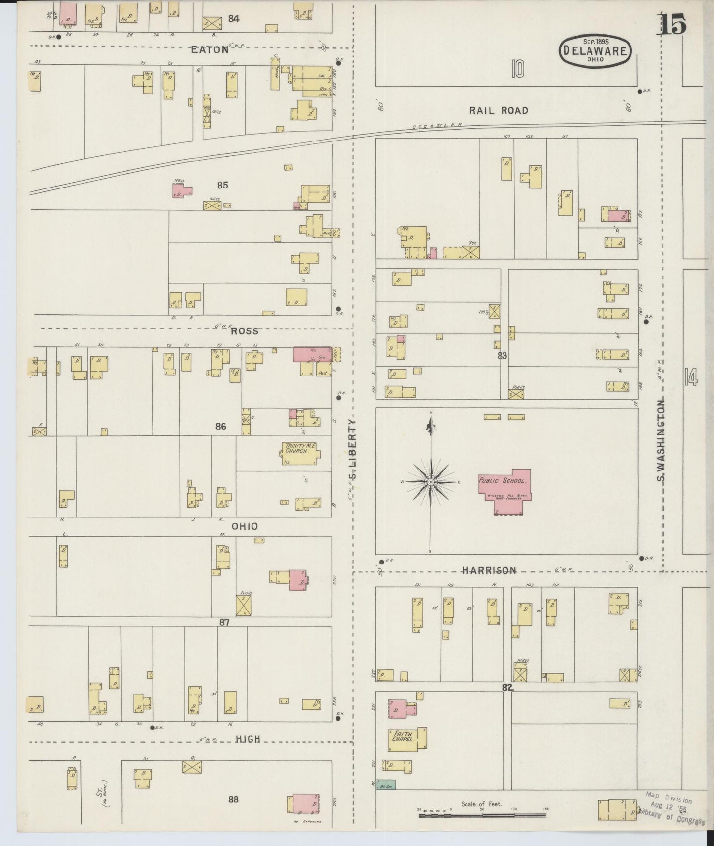 Sanborn Fire Insurance Map from Delaware, Delaware County, Ohio (1895), Sheet #0015 - Historic Sanborn Fire Insurance Map Print, vintage old map wall art, antique decor, genealogy gift, Sanborn Fire Insurance Map from Delaware Delaware map