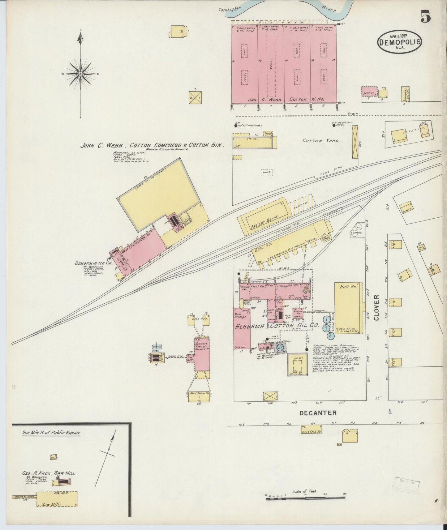 Sanborn Fire Insurance Map from Demopolis, Marengo County, Alabama (1897), Sheet #0005 - Historic Sanborn Fire Insurance Map Print, vintage old map wall art, antique decor, genealogy gift, Alabama Alabama map