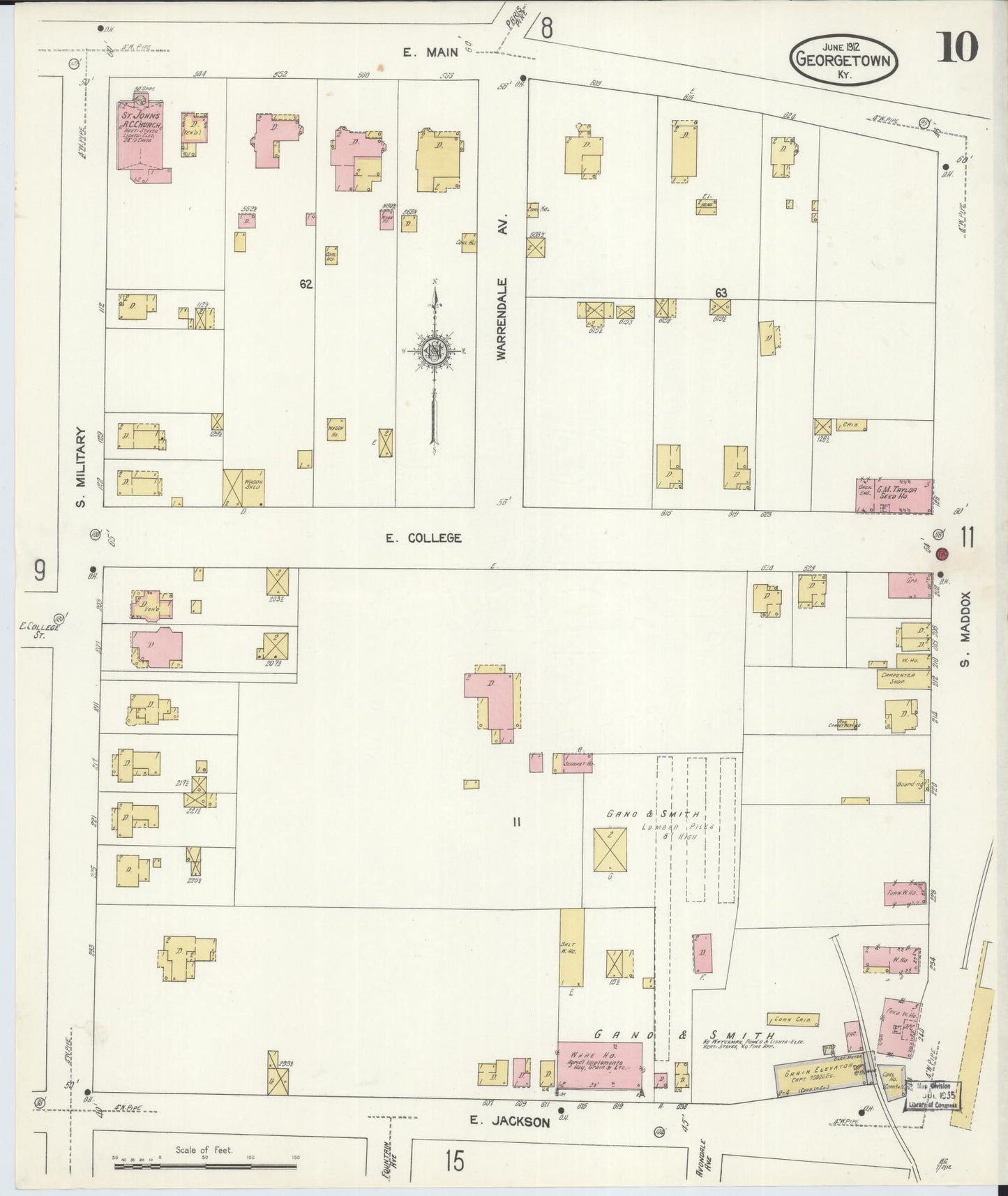 Sanborn Fire Insurance Map from Georgetown, Scott County, Kentucky (1912), Sheet #0010 - Complete Map Set gallery image, historic Sanborn map, vintage wall art, Kentucky Kentucky