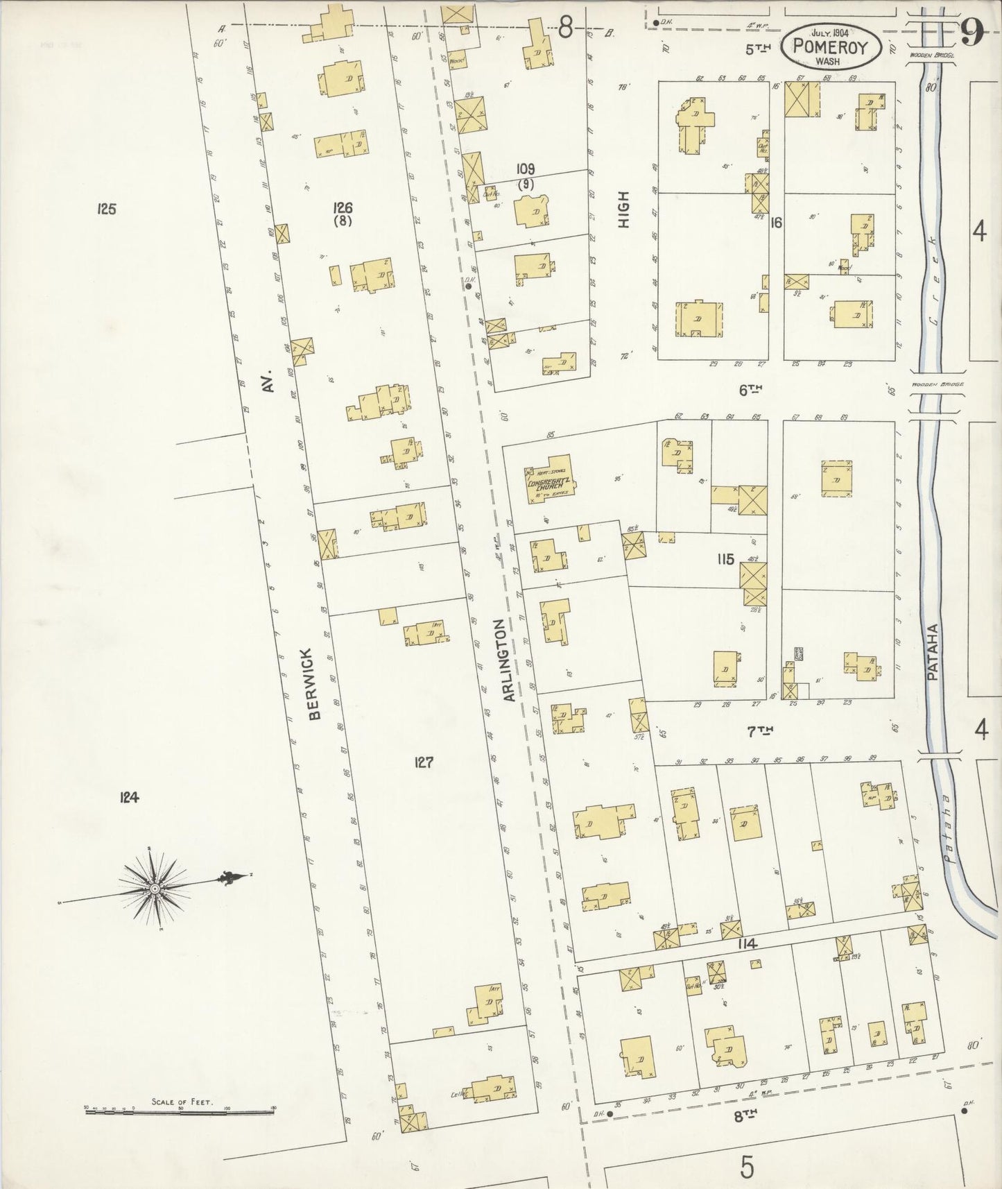 Sanborn Fire Insurance Map from Pomeroy, Garfield County, Washington (1904), Sheet #0009 - Complete Map Set gallery image, historic Sanborn map, vintage wall art, Washington Washington