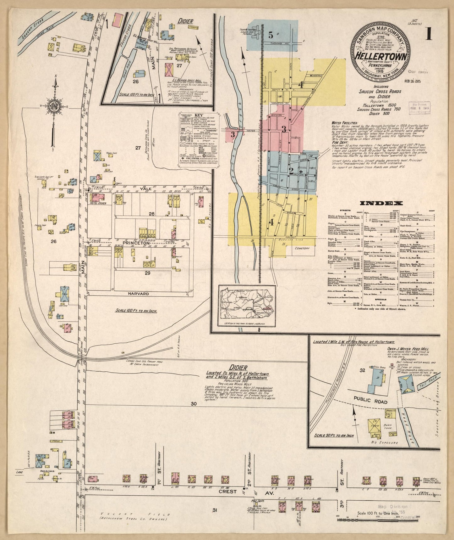 Sanborn Fire Insurance Map from Hellertown, Northampton County, Pennsylvania. (1915) – Historic Sanborn Fire Insurance Map Print