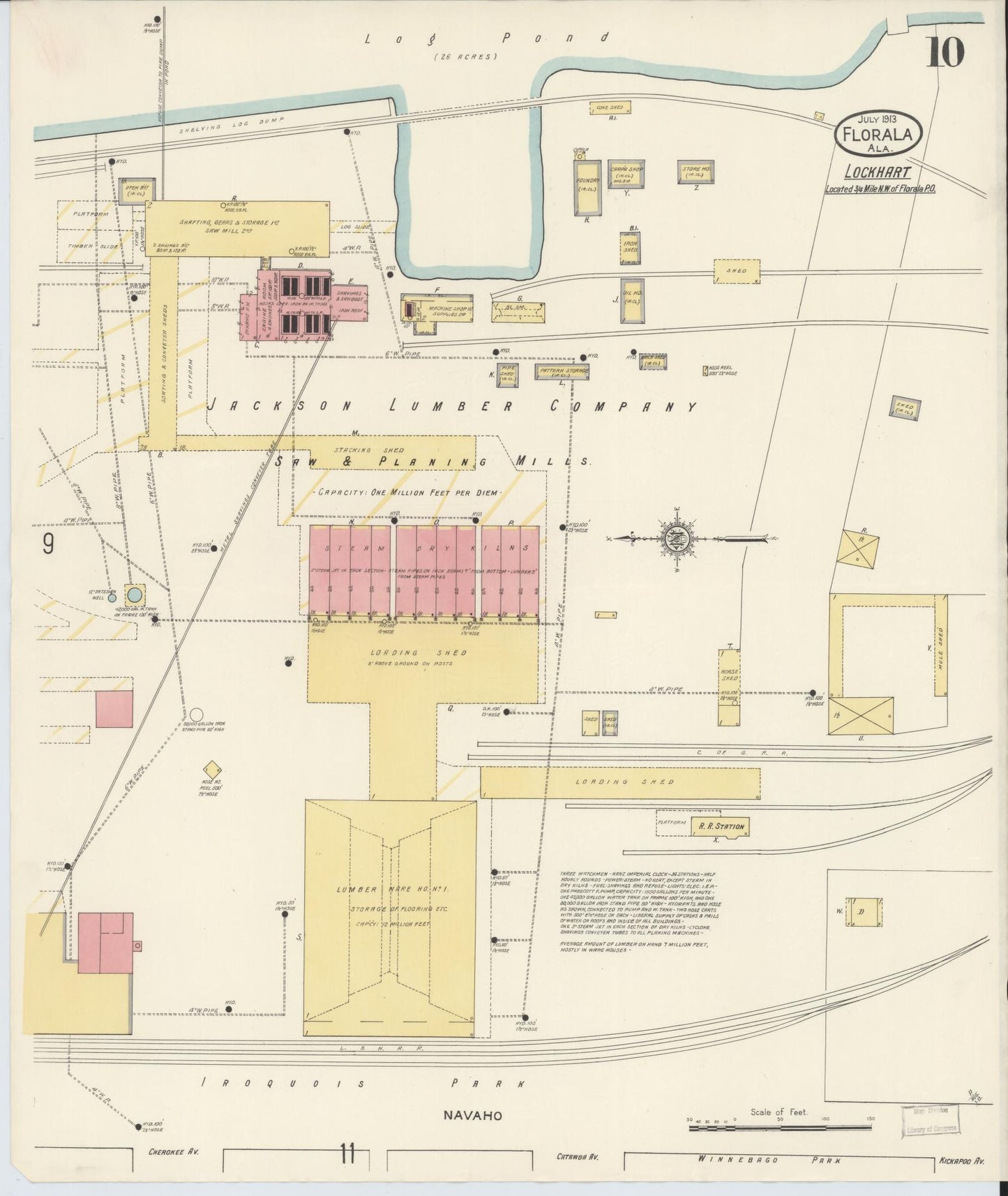 Sanborn Fire Insurance Map from Florala, Covington County, Alabama (1913), Sheet #0010 - Historic Sanborn Fire Insurance Map Print, vintage old map wall art, antique decor, genealogy gift, Alabama Alabama map