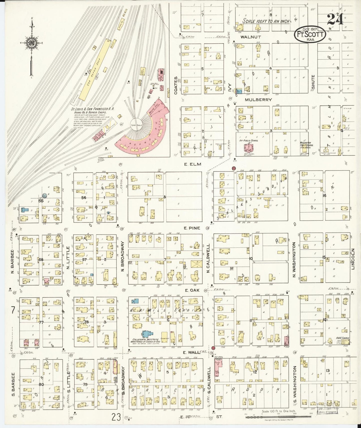 Sanborn Fire Insurance Map from Fort Scott, Bourbon County, Kansas (1917), Sheet #0024 - Complete Map Set gallery image, historic Sanborn map, vintage wall art, Kansas Kansas