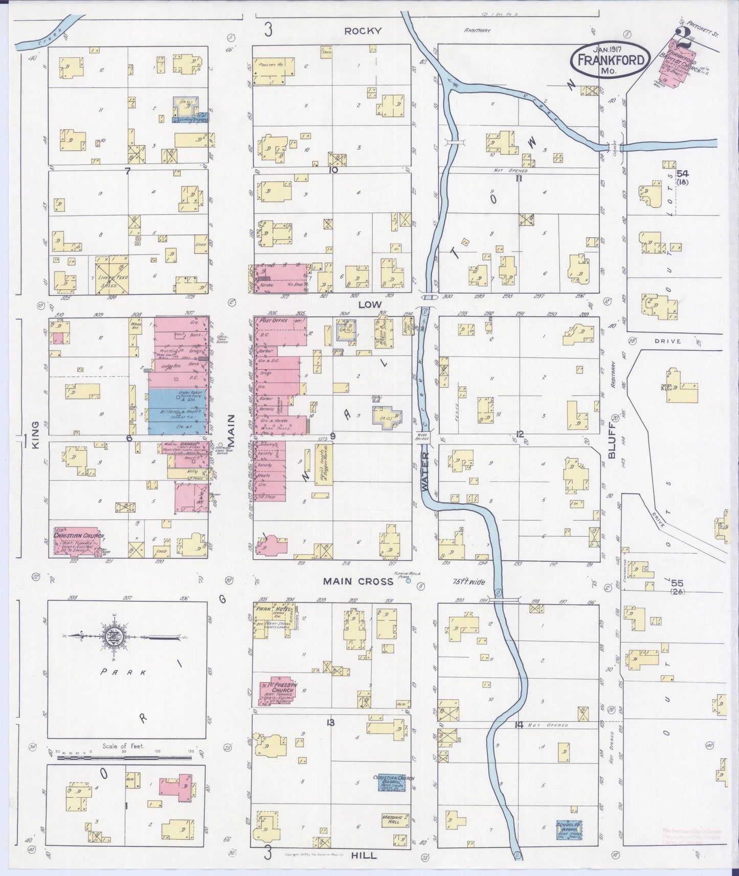 Sanborn Fire Insurance Map from Frankford, Pike County, Missouri (1917), Sheet #0002 - Historic Sanborn Fire Insurance Map Print, vintage old map wall art, antique decor, genealogy gift, Missouri Missouri map