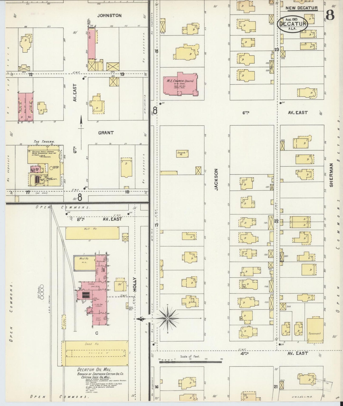 Sanborn Fire Insurance Map from Decatur, Morgan County, Alabama (1903), Sheet #0008 - Historic Sanborn Fire Insurance Map Print, vintage old map wall art, antique decor, genealogy gift, Alabama Alabama map