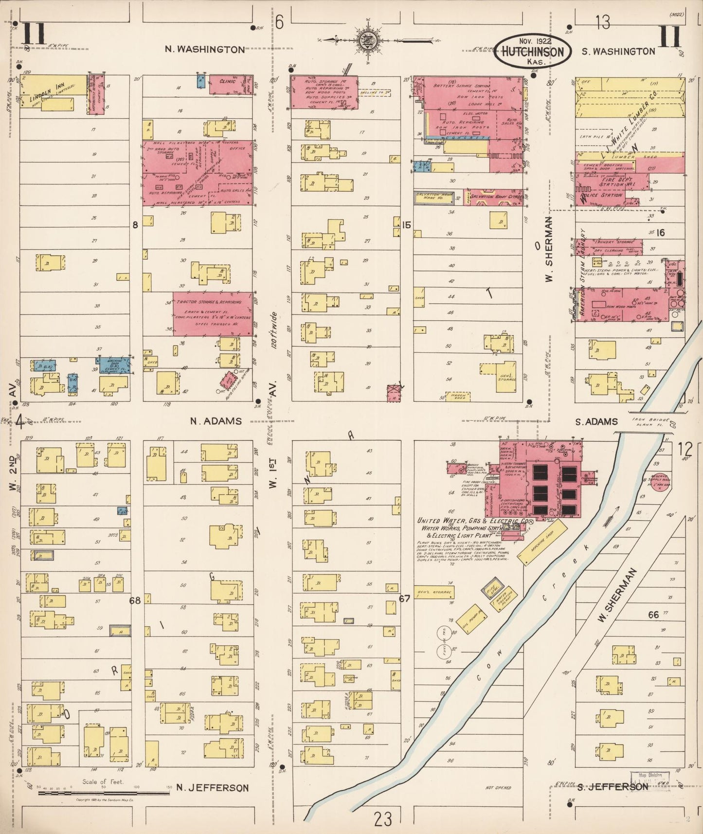 Sanborn Fire Insurance Map from Hutchinson, Reno County, Kansas (1922), Sheet #0012 - Historic Sanborn Fire Insurance Map Print, vintage old map wall art, antique decor, genealogy gift, Kansas Kansas map