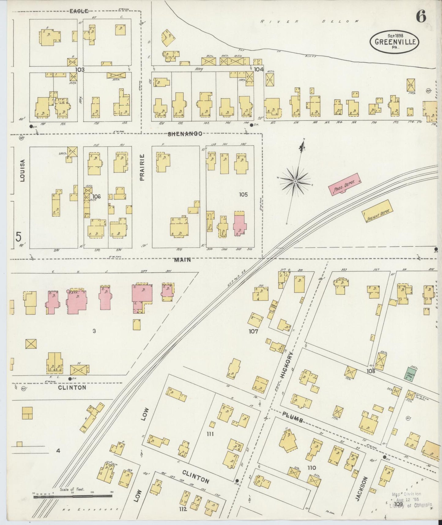 Sanborn Fire Insurance Map from Greenville, Mercer County, Pennsylvania (1898), Sheet #0006 - Historic Sanborn Fire Insurance Map Print, vintage old map wall art, antique decor, genealogy gift, Pennsylvania Pennsylvania map