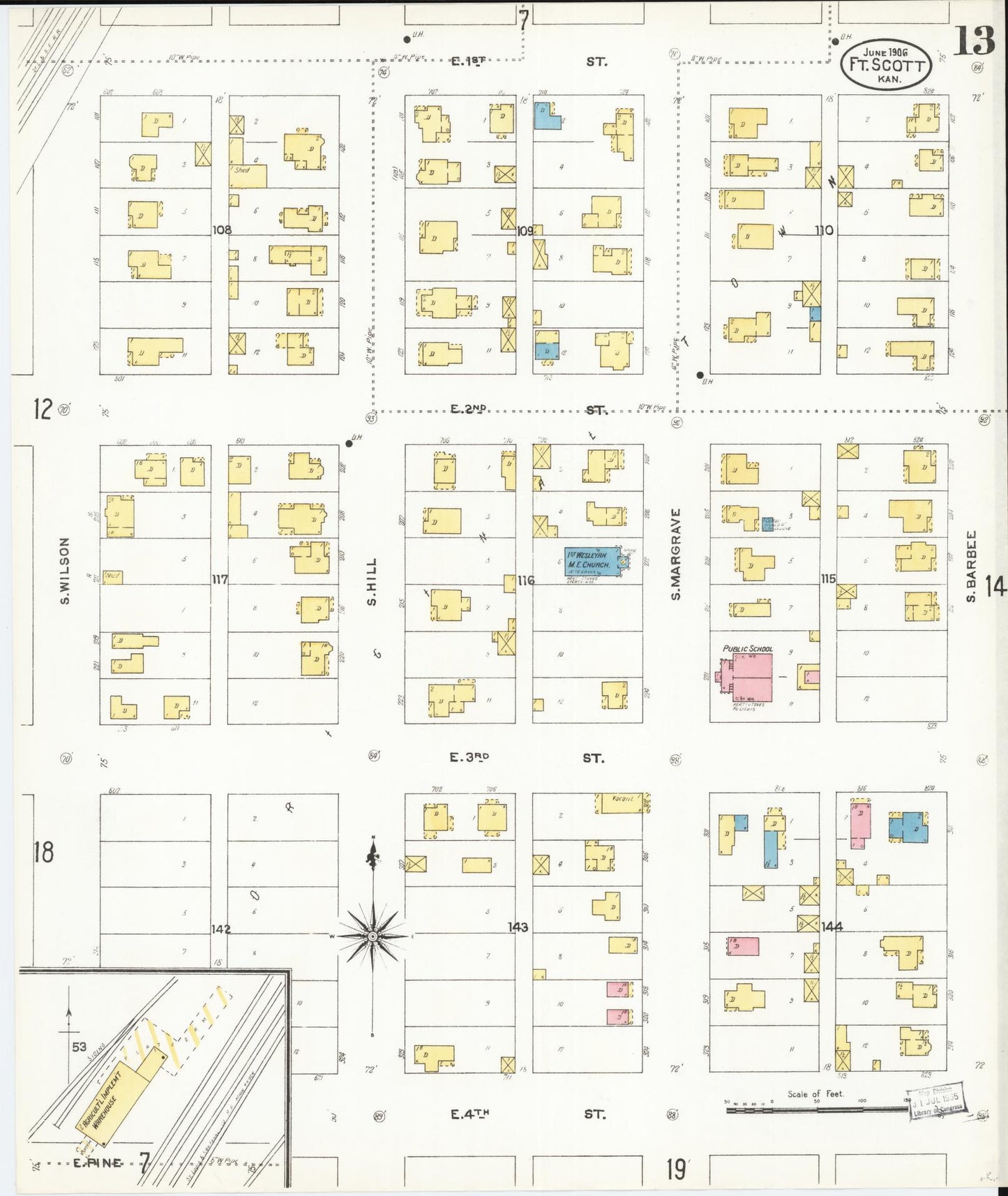 Sanborn Fire Insurance Map from Fort Scott, Bourbon County, Kansas (1906), Sheet #0013 - Historic Sanborn Fire Insurance Map Print, vintage old map wall art, antique decor, genealogy gift, Kansas Kansas map