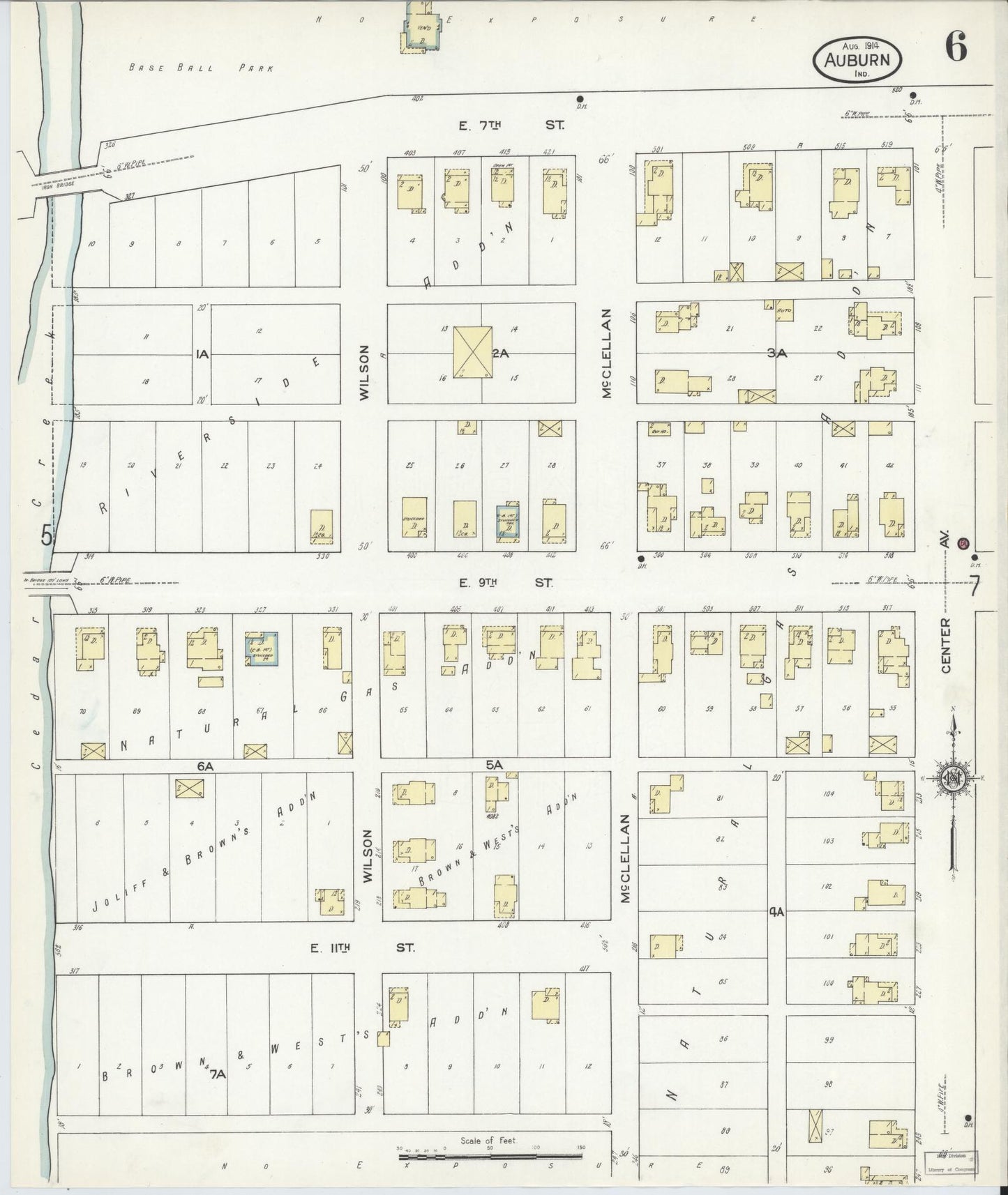 Sanborn Fire Insurance Map from Auburn, De Kalb County, Indiana (1914), Sheet #0006 - Historic Sanborn Fire Insurance Map Print, vintage old map wall art, antique decor, genealogy gift, Indiana Indiana map