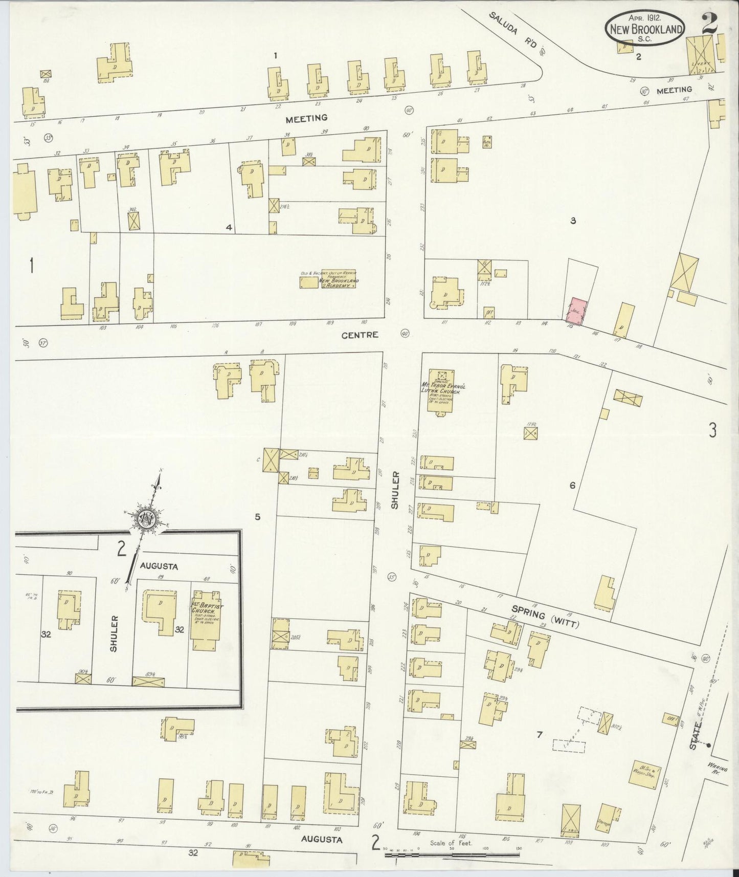 Sanborn Fire Insurance Map from New Brookland, Lexington County, South Carolina (1912), Sheet #0002 - Historic Sanborn Fire Insurance Map Print, vintage old map wall art, antique decor, genealogy gift, South Carolina South Carolina map