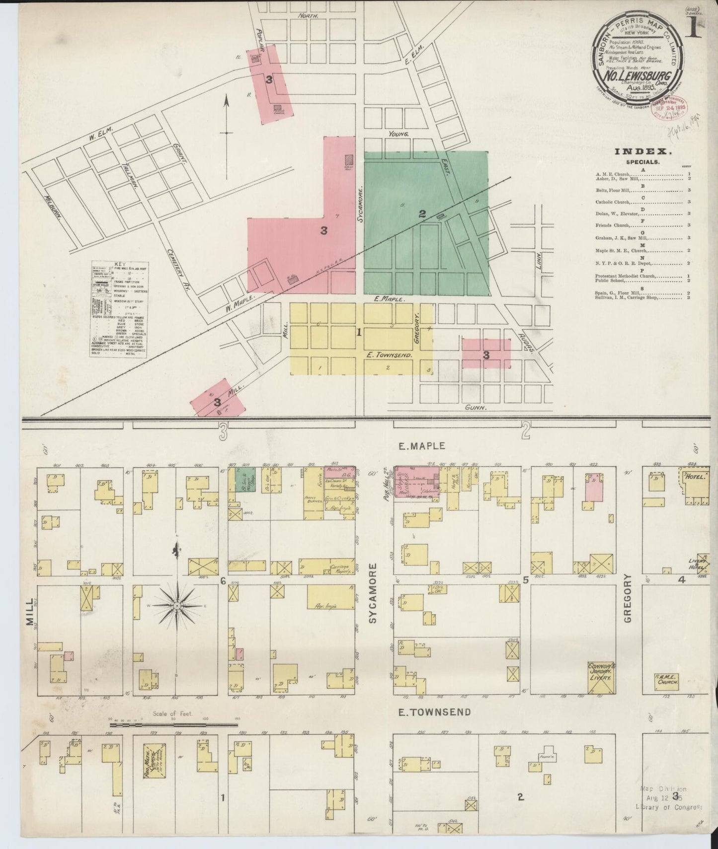 Sanborn Fire Insurance Map from North Lewisburg, Champaign County, Ohio (1895), Sheet #0001 - Historic Sanborn Fire Insurance Map Print, vintage old map wall art, antique decor, genealogy gift, Ohio Ohio map