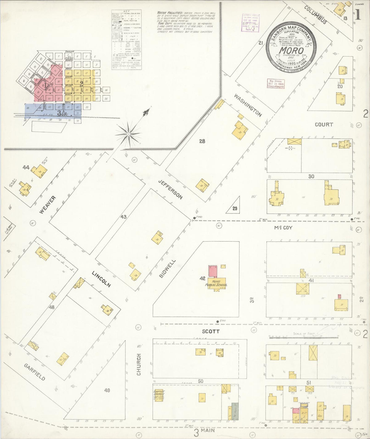 Sanborn Fire Insurance Map from Moro, Sherman County, Oregon (1905), Sheet #0001 - Historic Sanborn Fire Insurance Map Print, vintage old map wall art, antique decor, genealogy gift, Oregon Oregon map