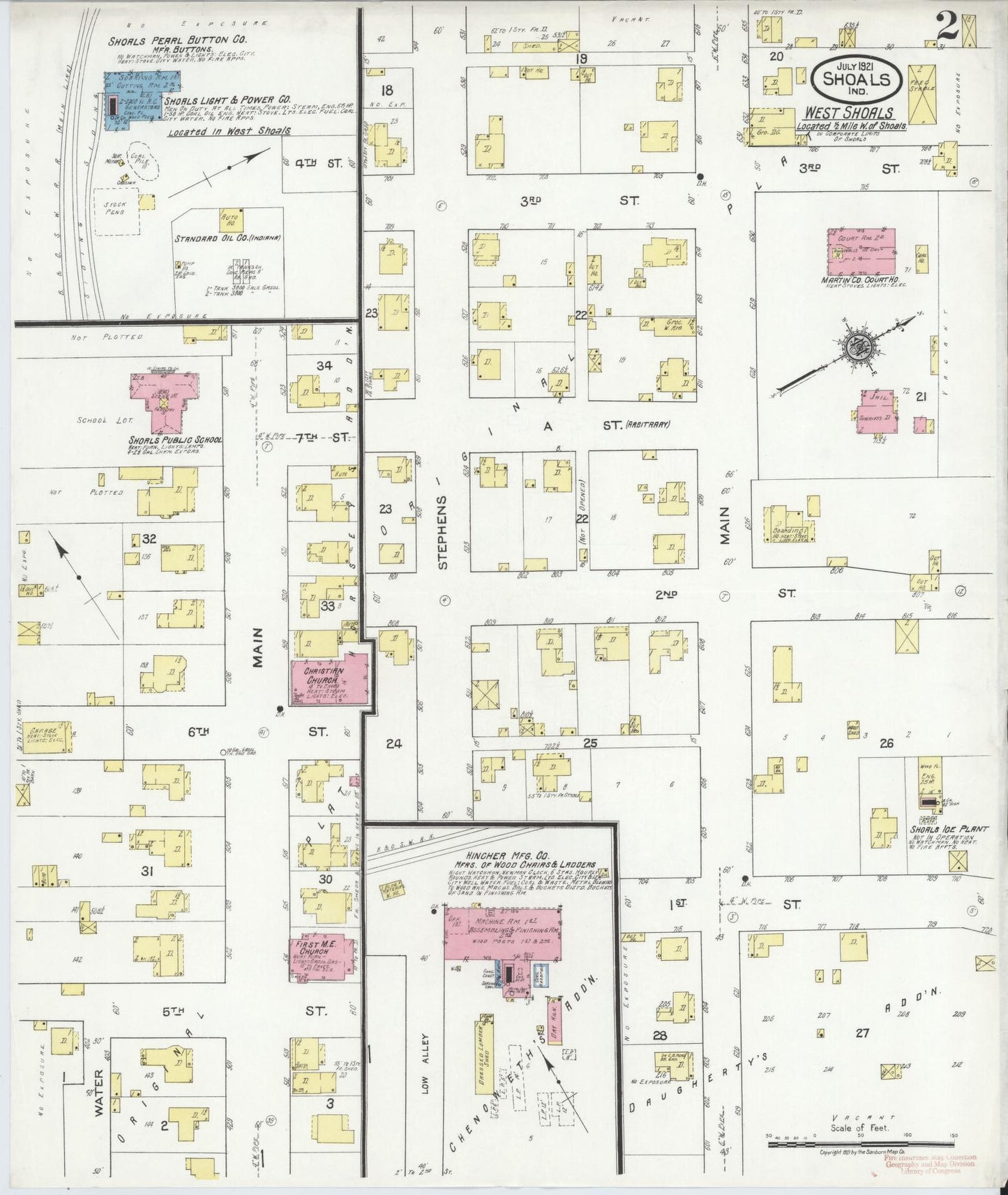 Sanborn Fire Insurance Map from Shoals, Martin County, Indiana (1921), Sheet #0002 - Complete Map Set gallery image, historic Sanborn map, vintage wall art, Indiana Indiana