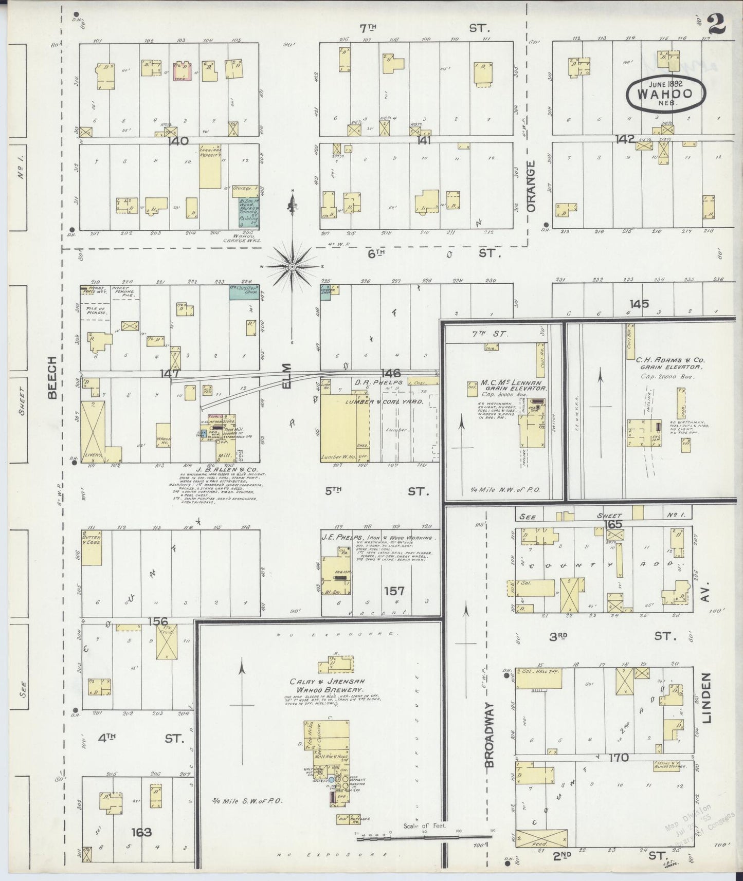 Sanborn Fire Insurance Map from Wahoo, Saunders County, Nebraska (1892), Sheet #0002 - Complete Map Set gallery image, historic Sanborn map, vintage wall art, Nebraska Nebraska