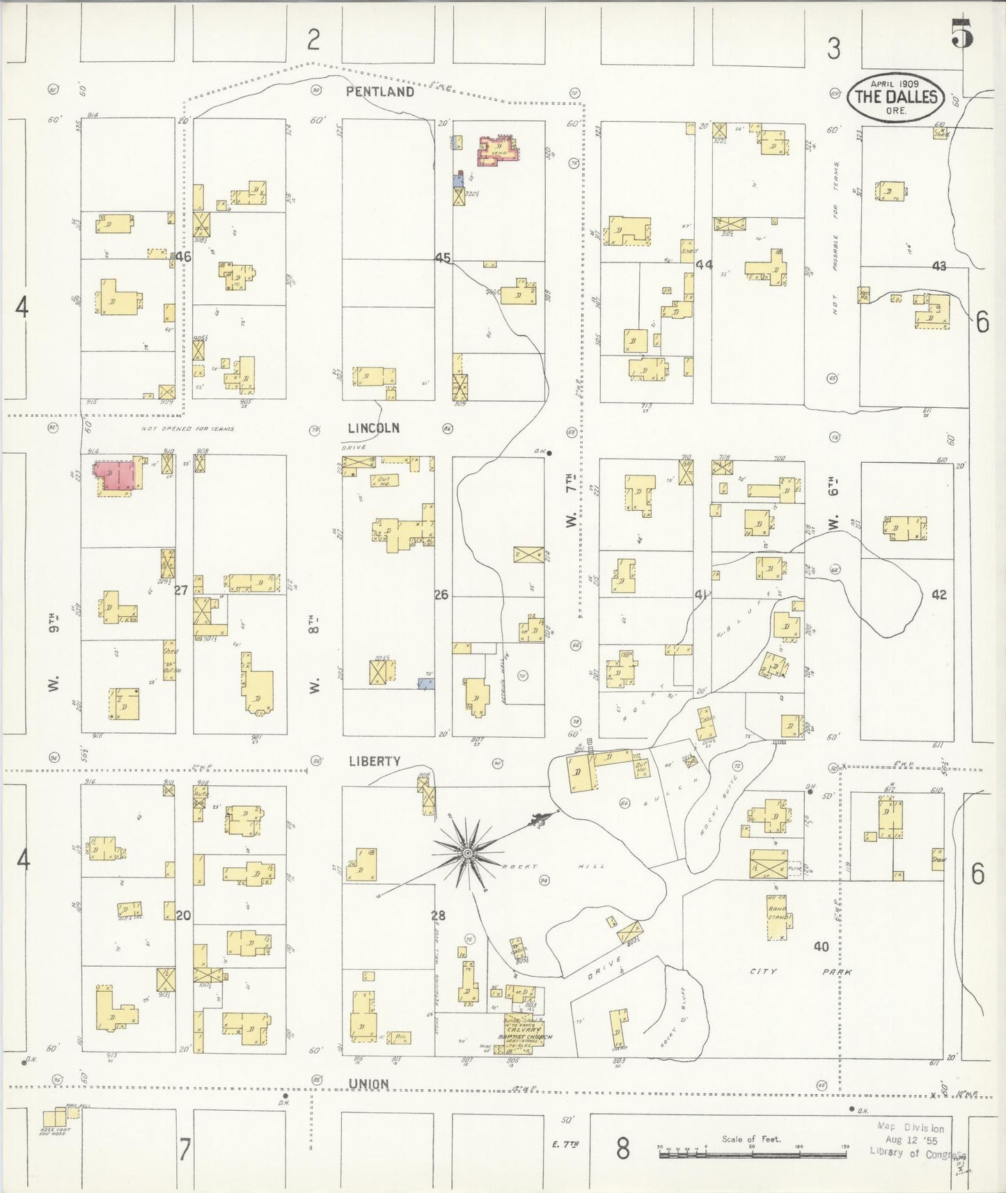 Sanborn Fire Insurance Map from The Dalles, Wasco County, Oregon (1909), Sheet #0005 - Historic Sanborn Fire Insurance Map Print, vintage old map wall art, antique decor, genealogy gift, Oregon Oregon map