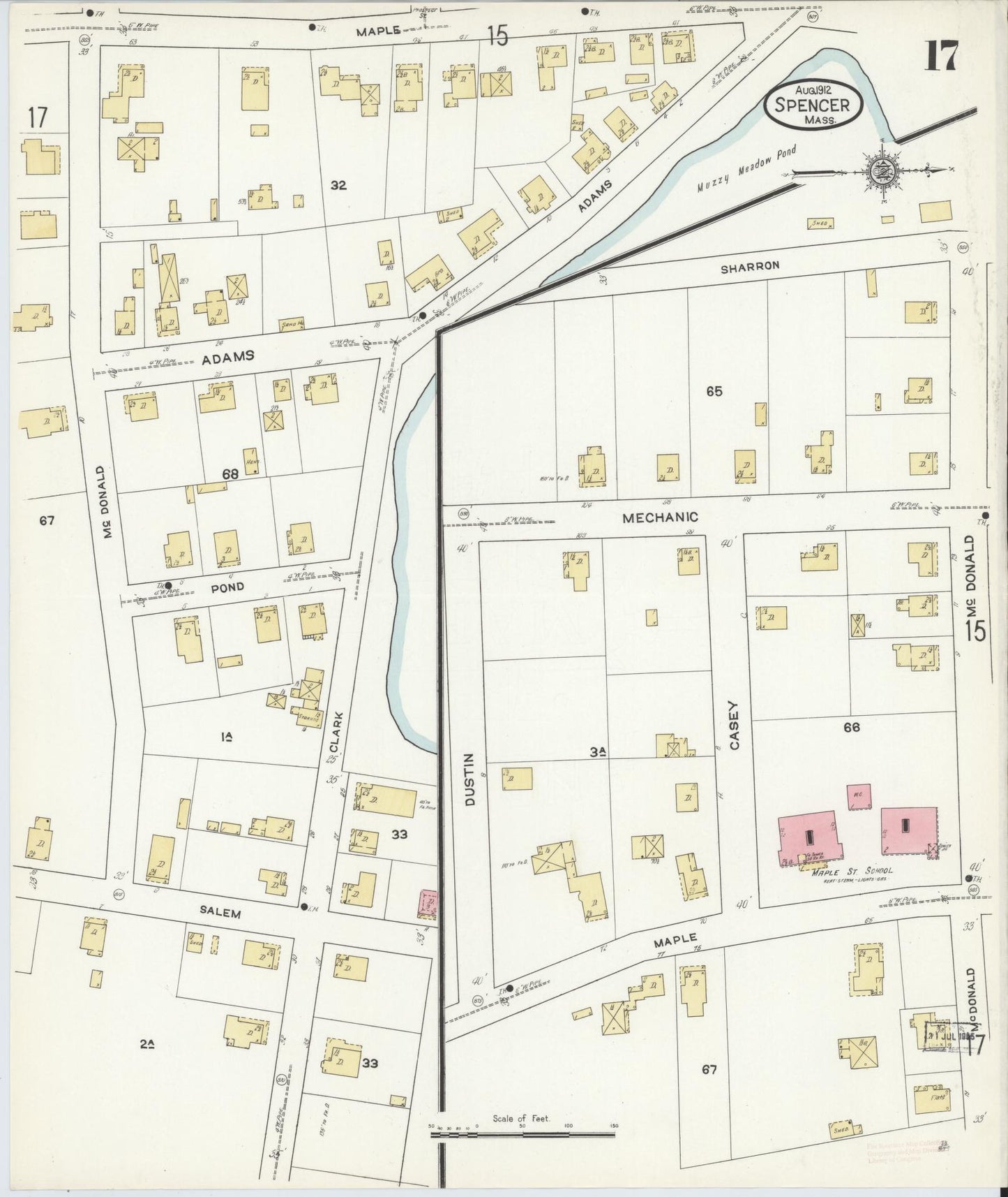 Sanborn Fire Insurance Map from Spencer, Worcester County, Massachusetts (1912), Sheet #0017 - Historic Sanborn Fire Insurance Map Print, vintage old map wall art, antique decor, genealogy gift, Massachusetts Massachusetts map