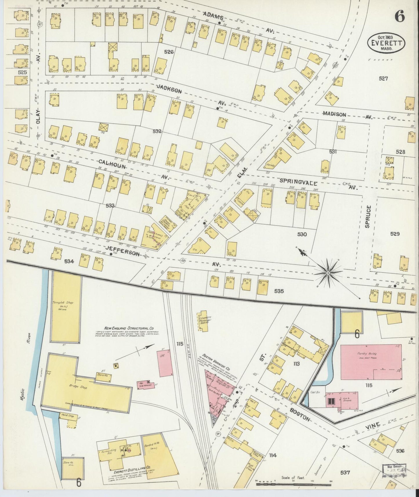 Sanborn Fire Insurance Map from Everett, Middlesex County, Massachusetts (1903), Sheet #0006 - Historic Sanborn Fire Insurance Map Print, vintage old map wall art, antique decor, genealogy gift, Massachusetts Massachusetts map